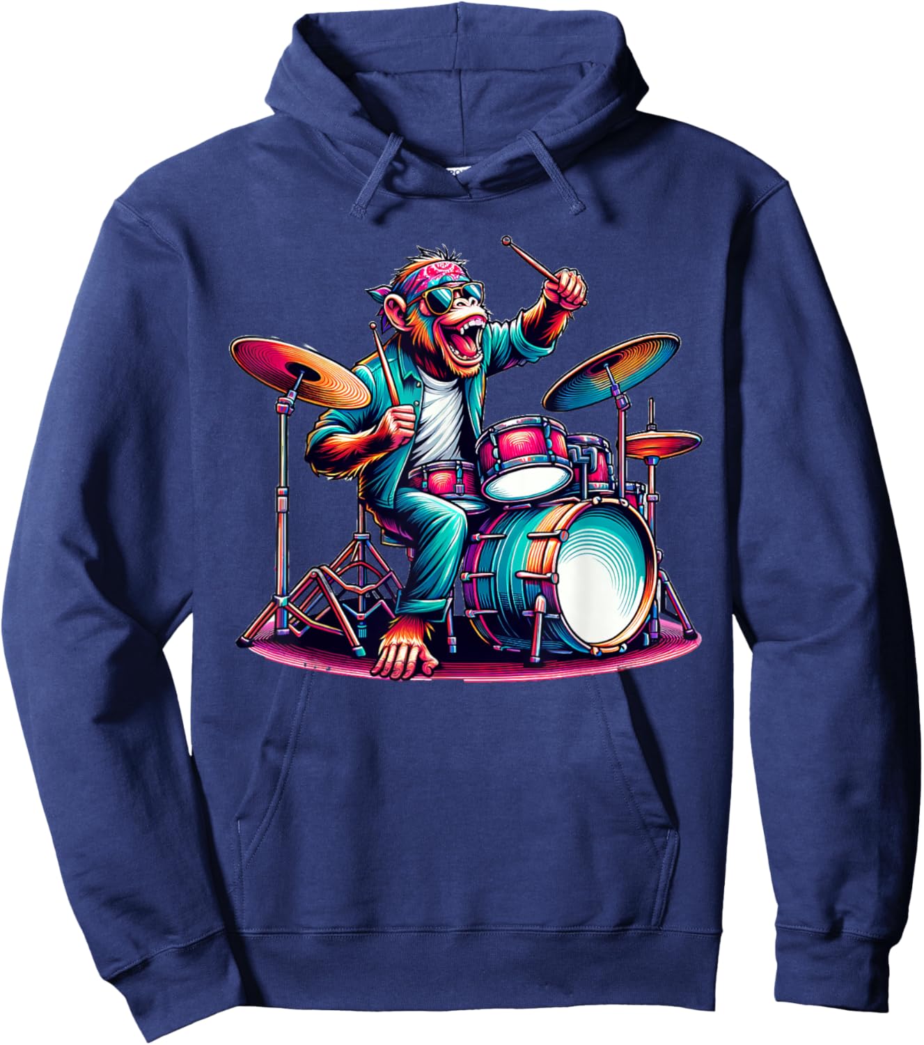 Cute Monkey Playing Drums Monkeys Drummer Music Hoodie - Hoodie | Navy