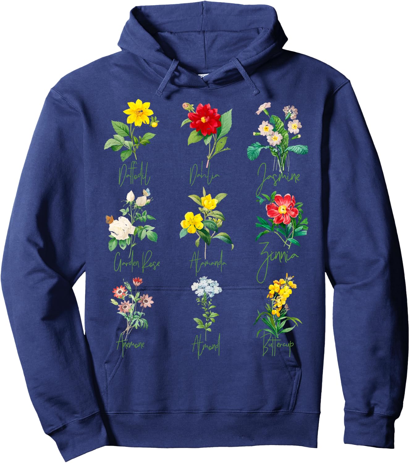 Vintage Botanical Beautiful Floral Flower Power Hoodie - Hoodie | Navy