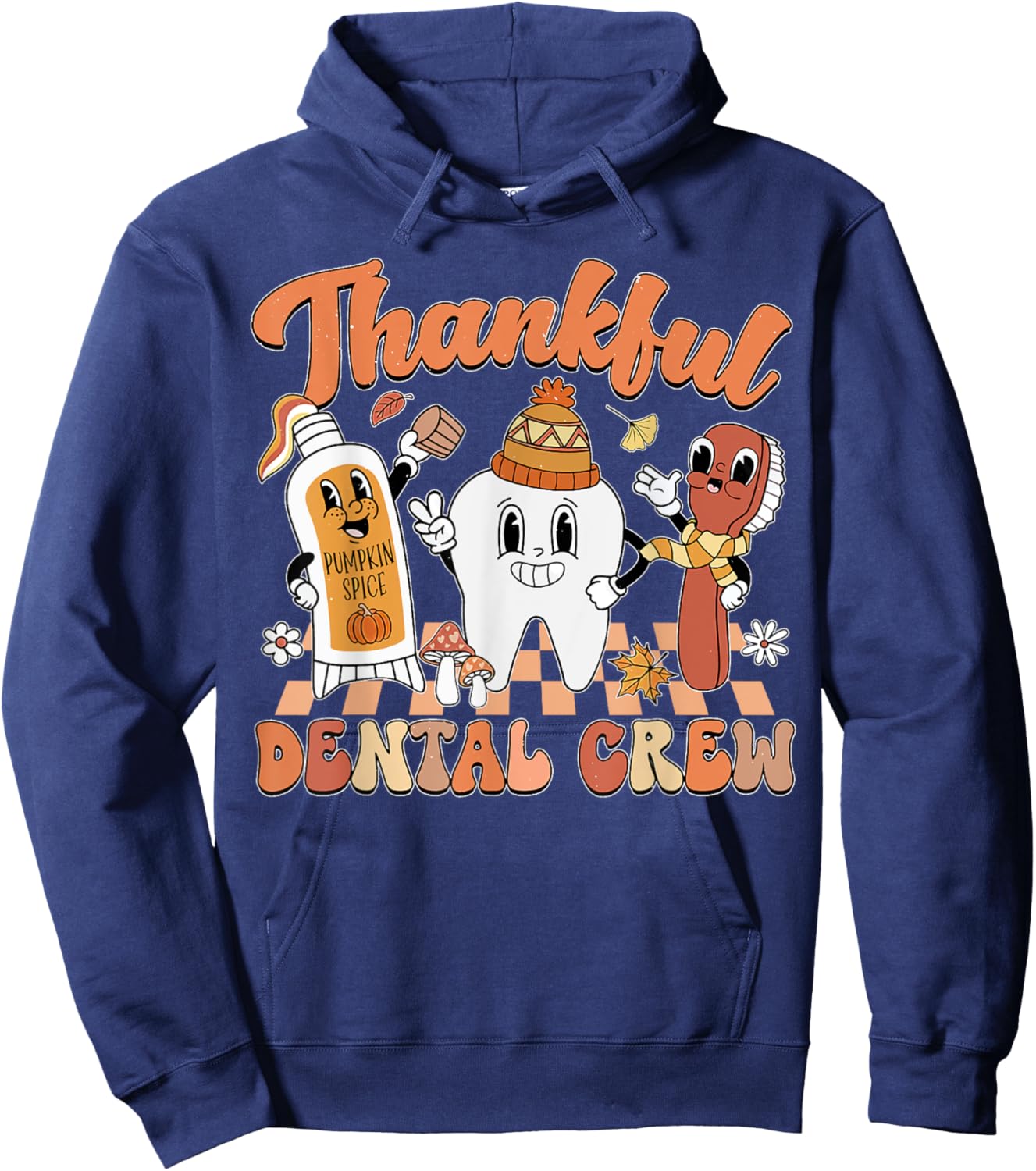 Retro Thankful Dental Crew Dentist Thanksgiving Hoodie - Hoodie | Navy