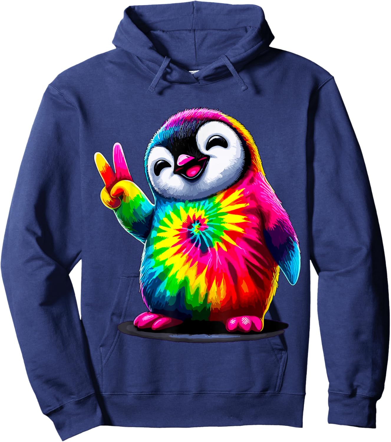 Tie-Dye Penguin Hippie Peace Sign Hoodie - Hoodie | Navy