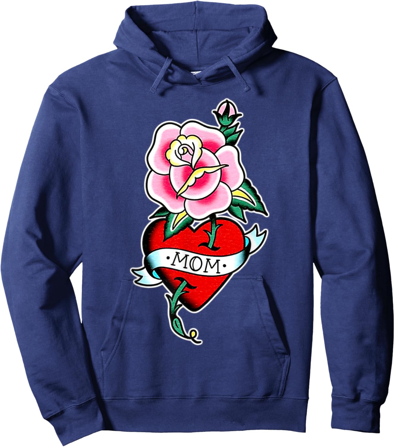 Mom x Rose x Heart Traditional Tattoo Flash Hoodie - Hoodie | Navy