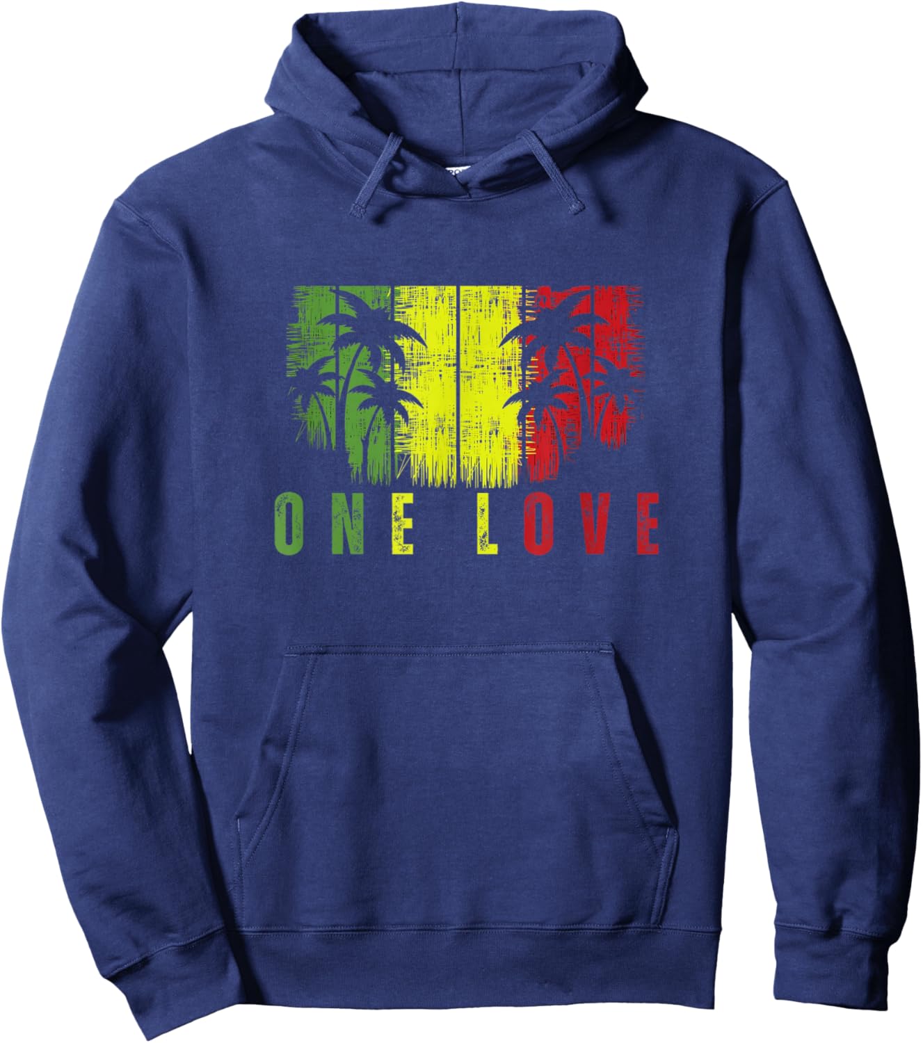 One Love Palm Tree Reggae Music Rasta Hoodie - Hoodie | Navy
