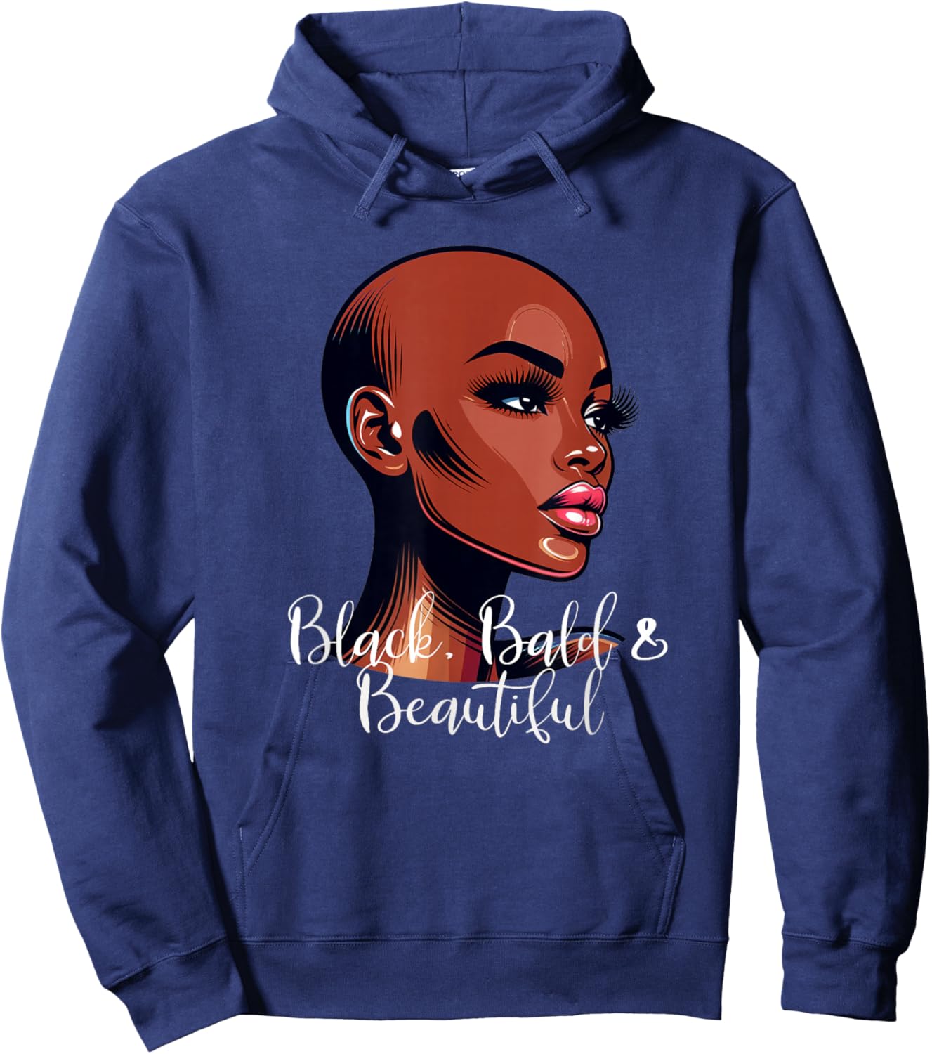Black Bald Beautiful African American Woman Hoodie - Hoodie | Navy
