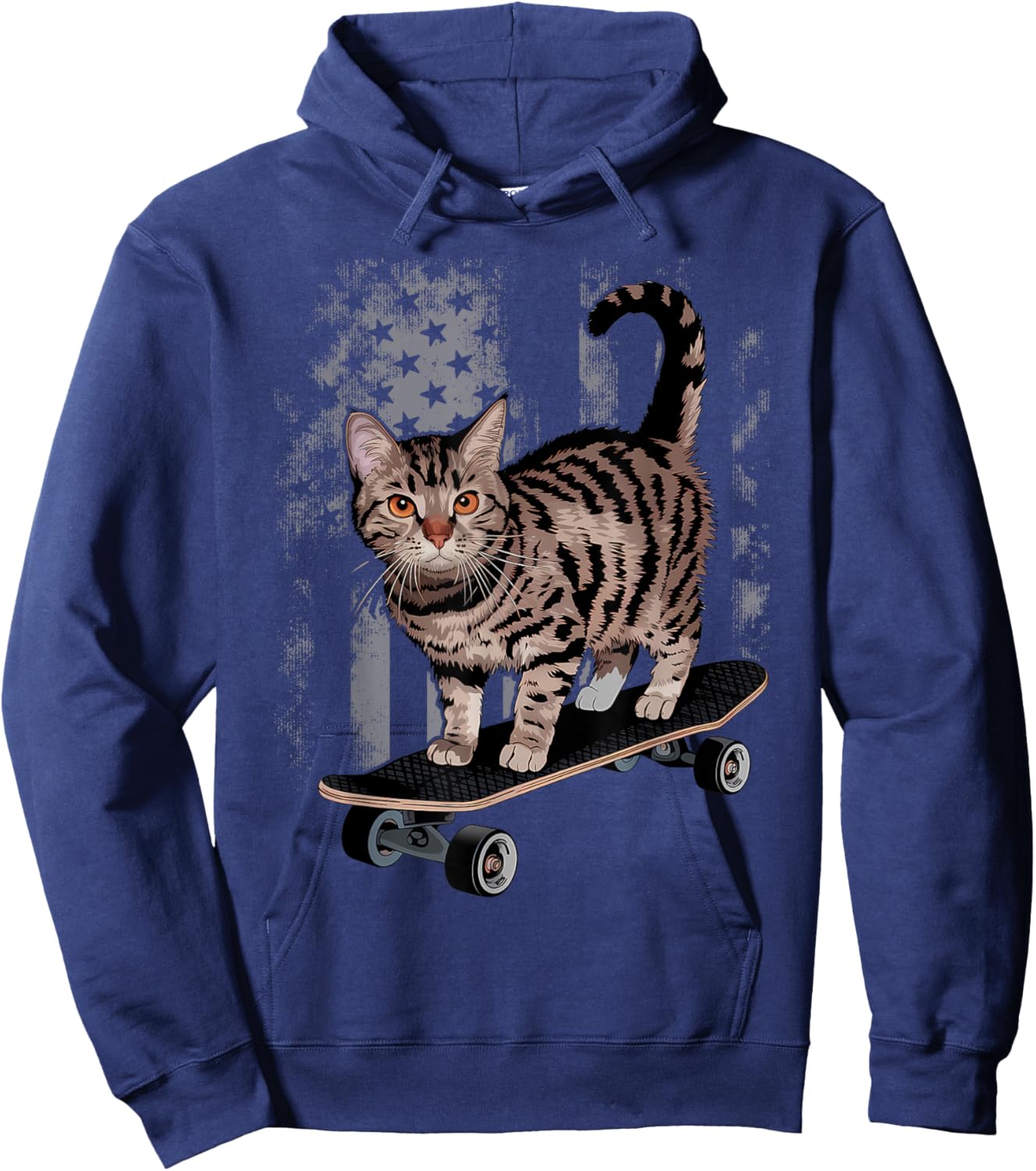 Cat on Skateboard Funny Gray Tabby Kitty Hoodie - Hoodie | Navy