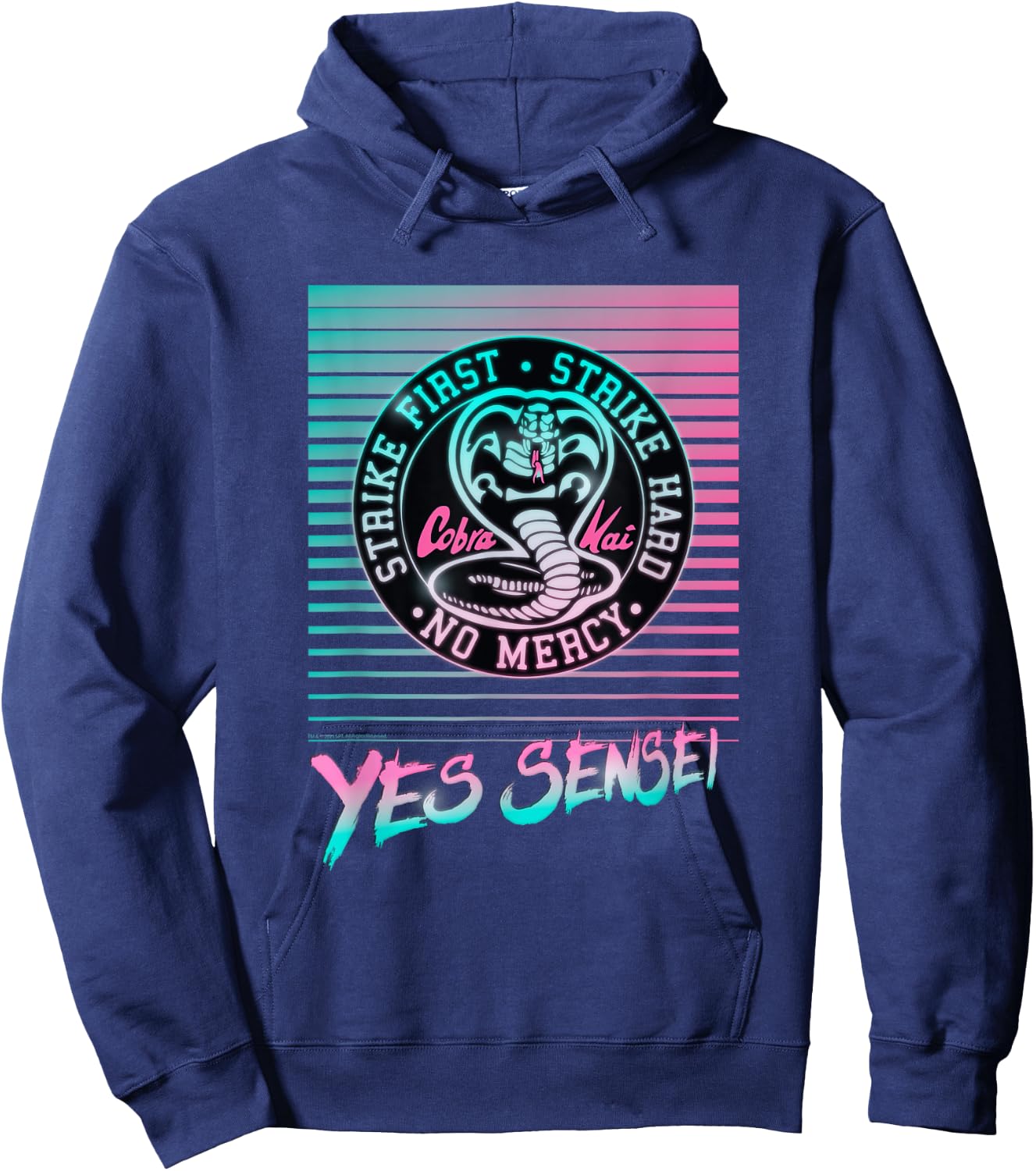 Cobra Kai Yes Sensei Retro Neon Hoodie - Hoodie | Navy