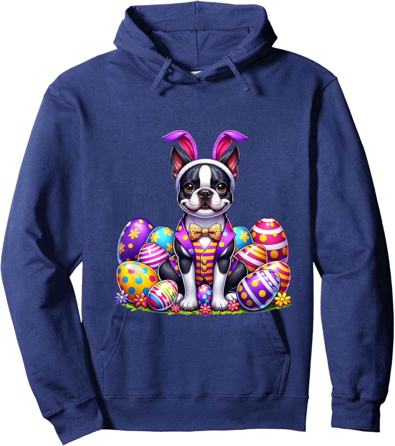 Funny Easter Day Boston Terrier Bunny Costume Hoodie - Hoodie | Navy