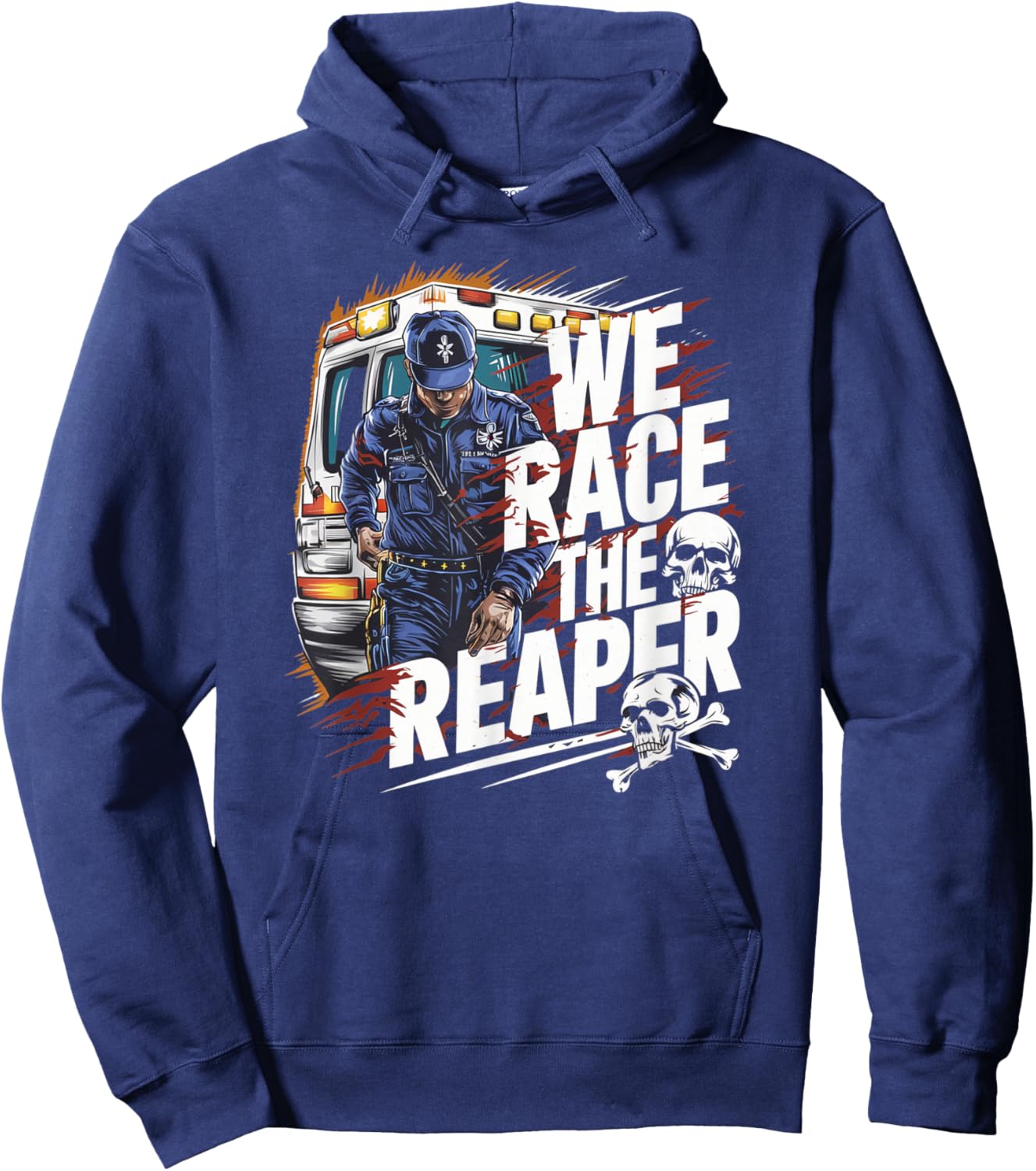 We Race The Reaper EMS Paramedic EMT Ambulance Hoodie - Hoodie | Navy