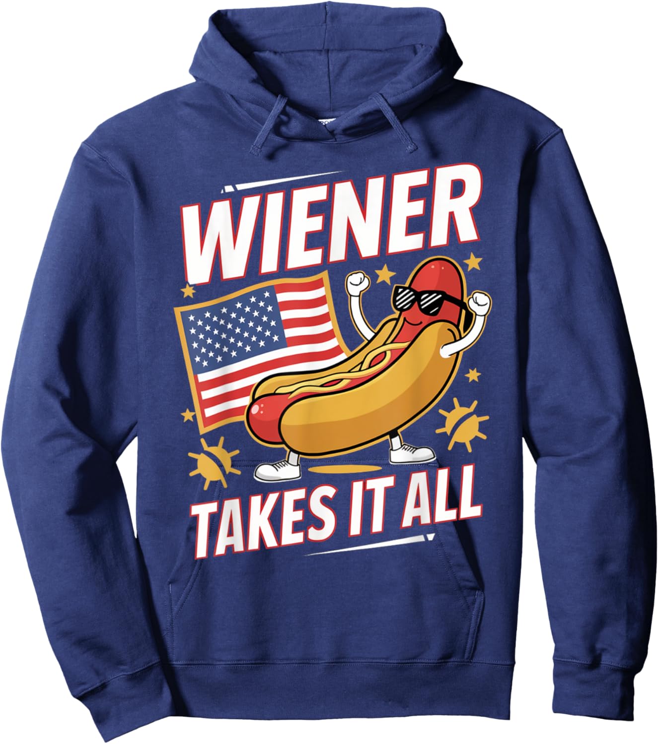 Wiener Takes It All Hot Dog USA Flag Fun Hoodie - Hoodie | Navy