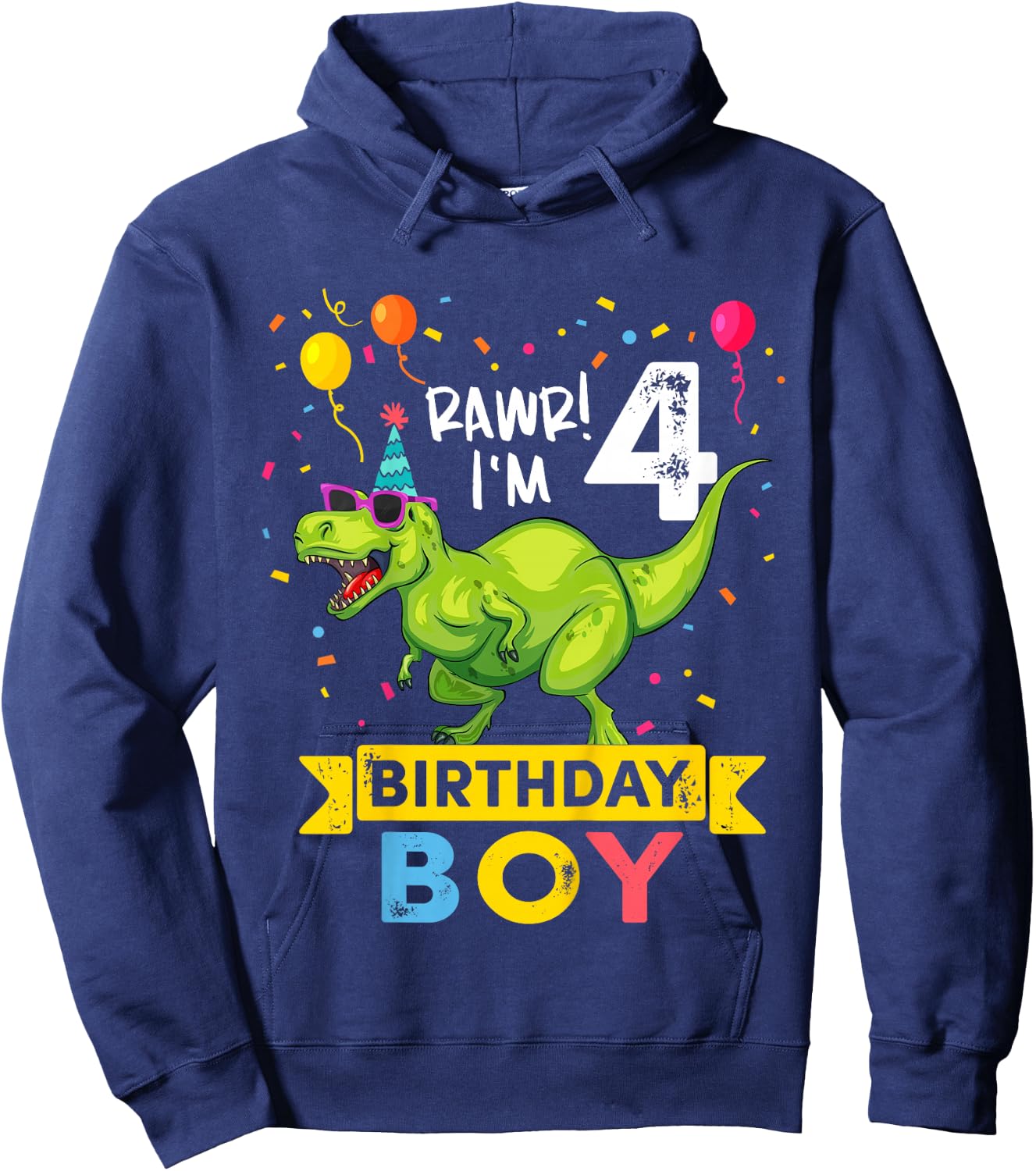 4 Year Old Boy 4th Birthday Boy T Rex Dinosaur Hoodie - Hoodie | Navy
