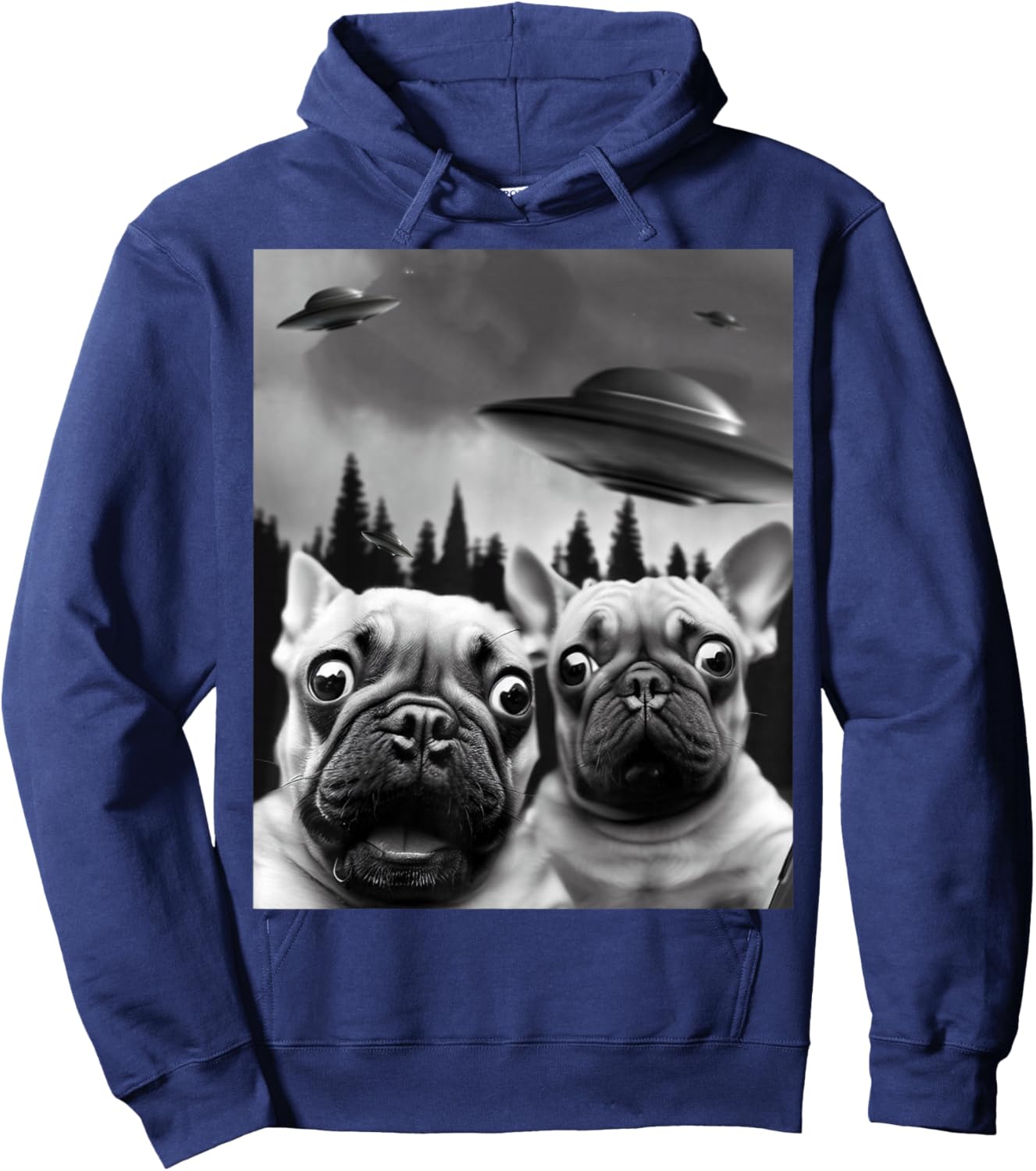Funny Frenchie UFO Selfie Hoodie - Hoodie | Navy