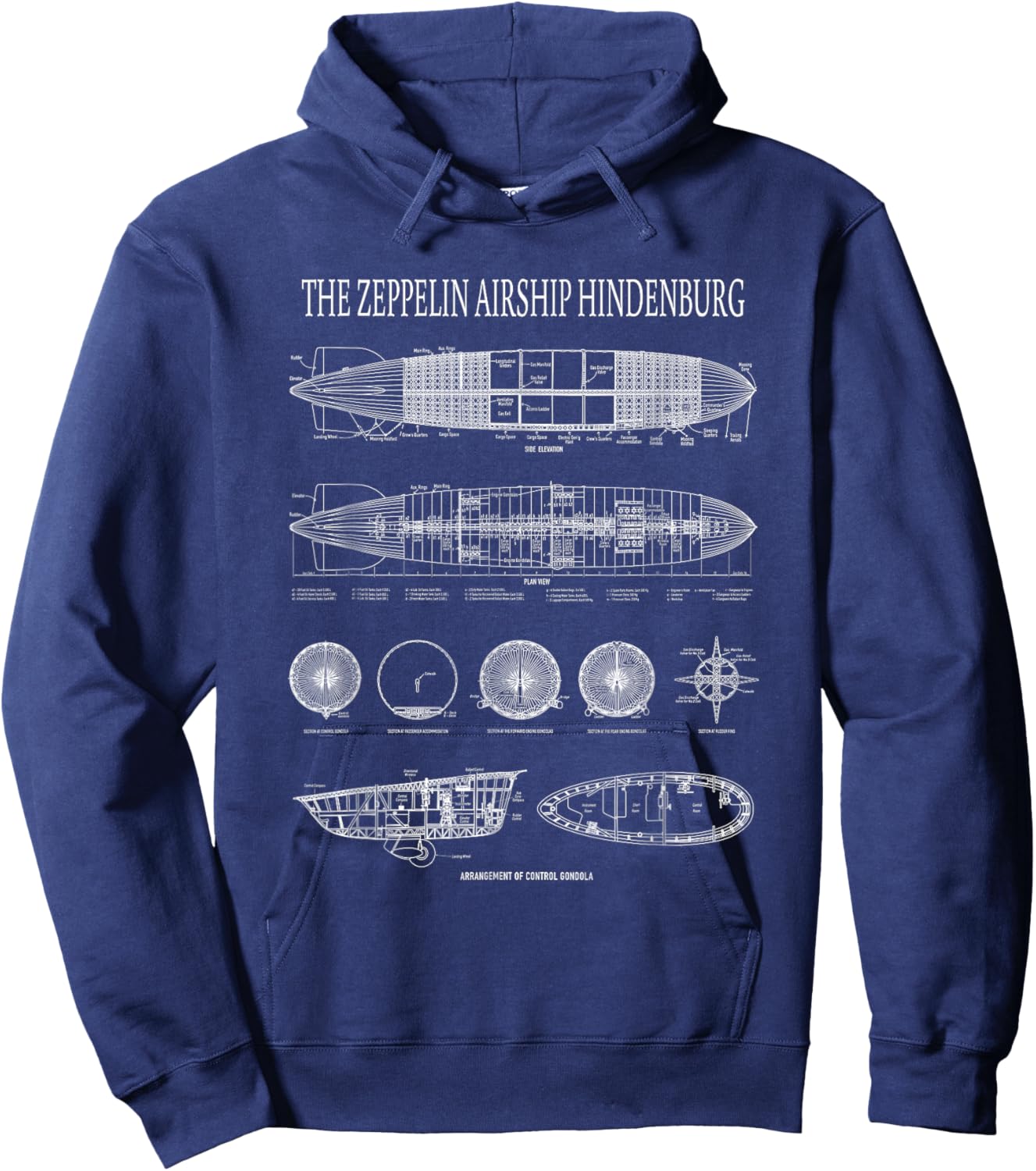 Hindenburg German Zeppelin Airship Blueprints Hoodie - Hoodie | Navy