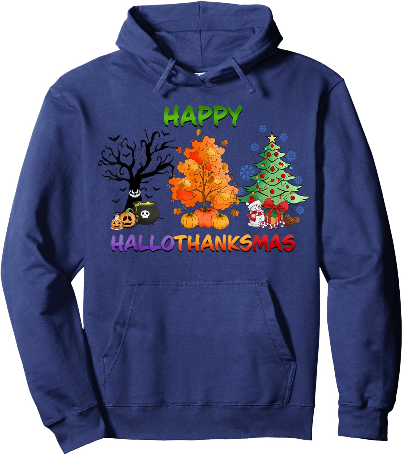 Happy HalloThanksMas holidays design Hoodie - Hoodie | Navy