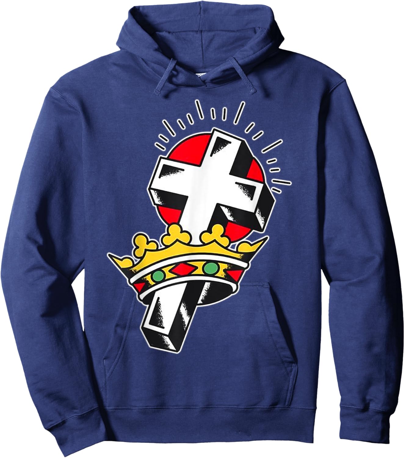 Crown x Crucifix Traditional Tattoo Flash Hoodie - Hoodie | Navy