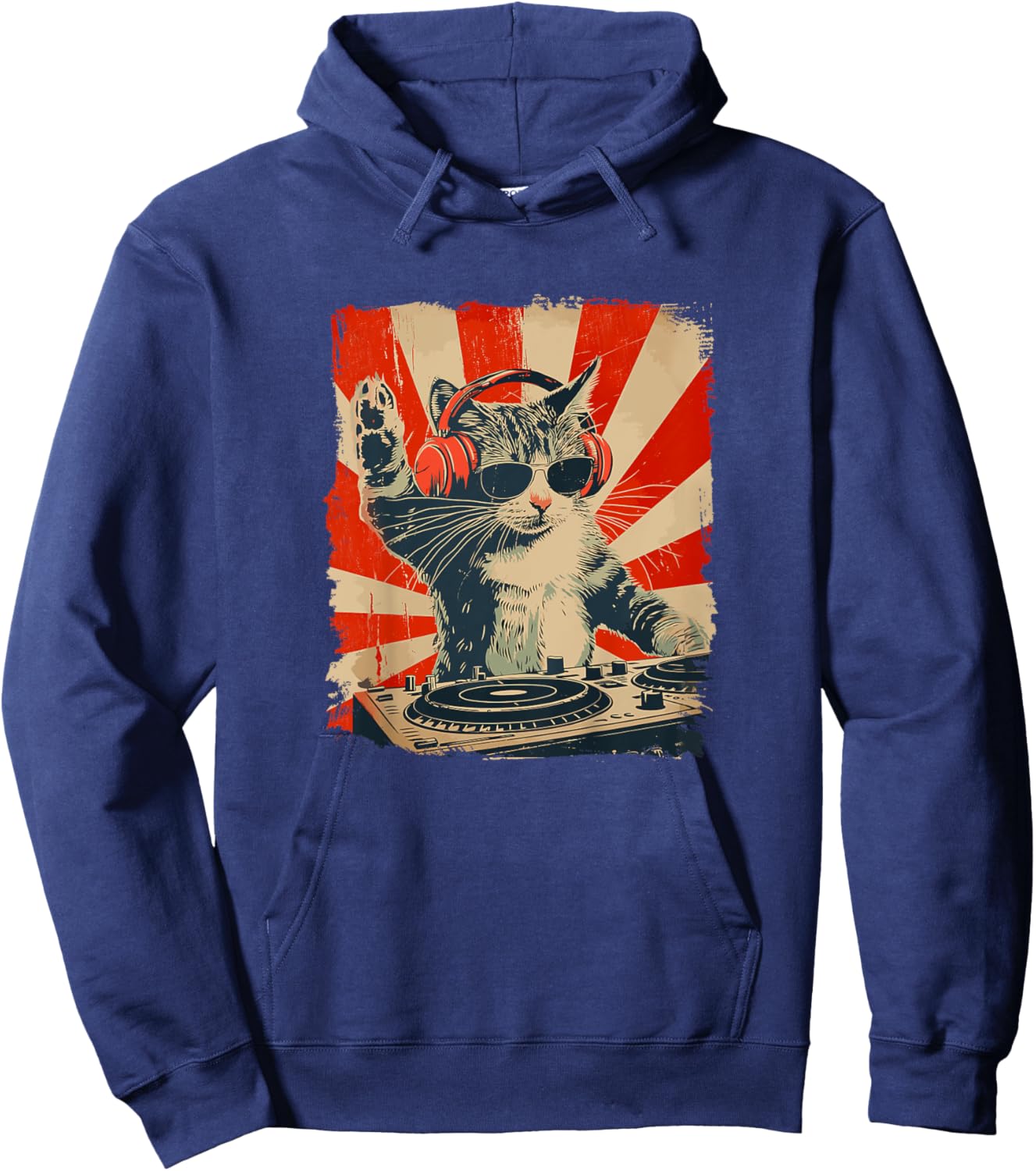 Funny DJ Cat Disco Sound Tech Headphone Music Hoodie - Hoodie | Navy