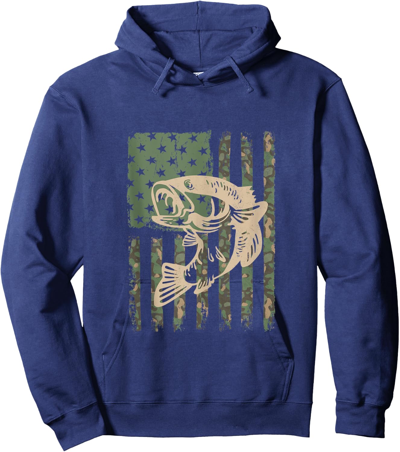Camouflage USA Flag Big Mouth Bass Fishing Hoodie - Hoodie | Navy
