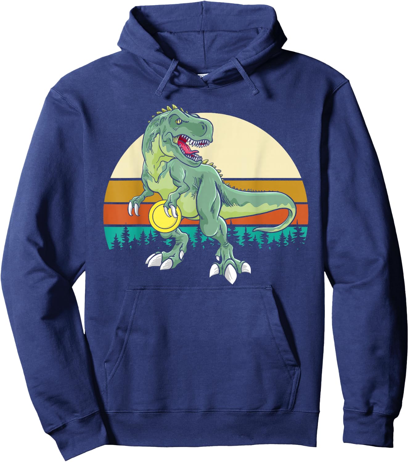 Retro Dino Dinosaur Golfer Gift T Rex Disc Golf Hoodie - Hoodie | Navy