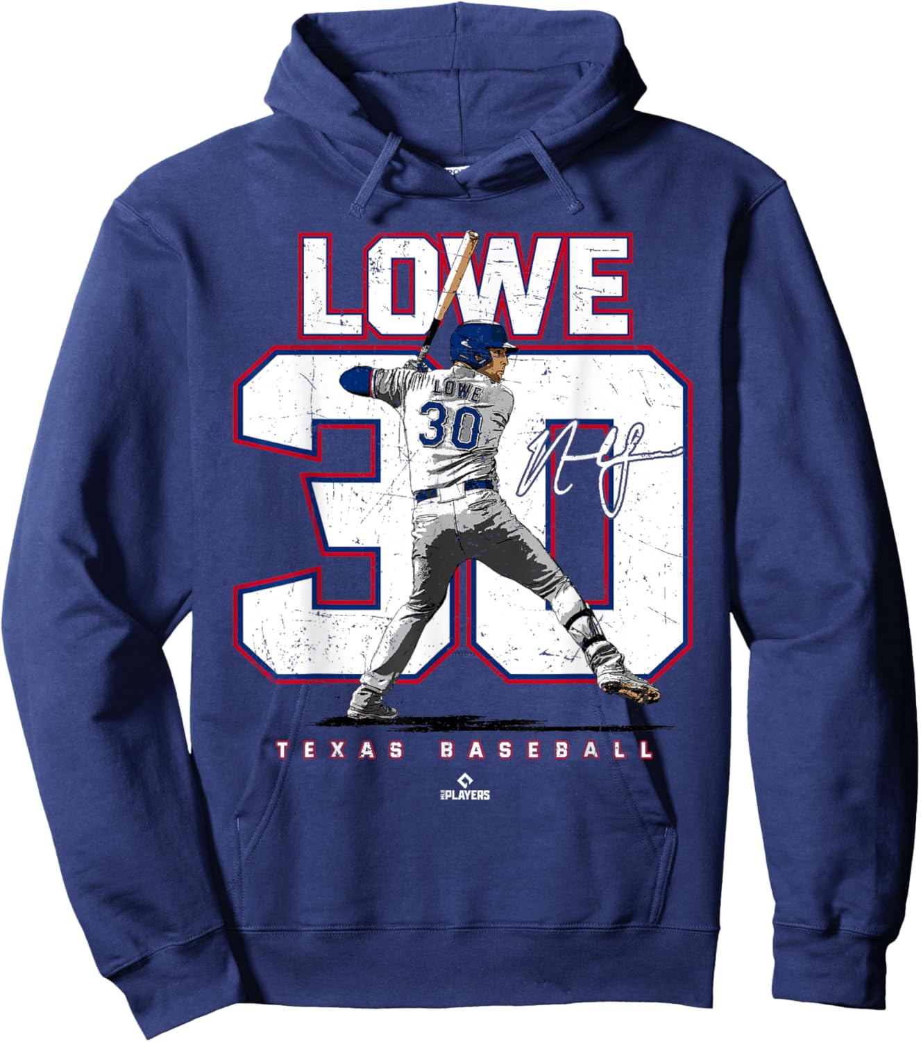 Number and Portrait Nathaniel Lowe Texas MLBPA Hoodie - Hoodie | Navy