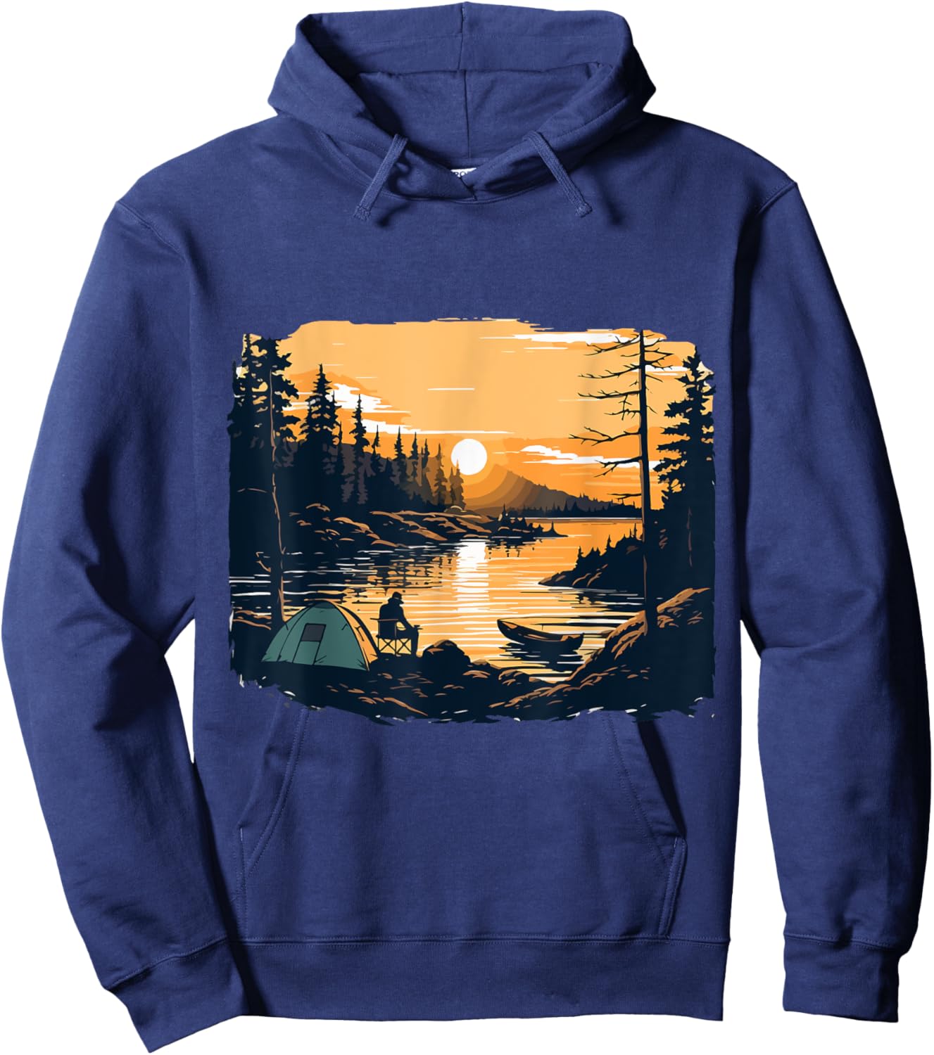 Camping Tent Outdoors Mountains Vintage Sunset Hoodie - Hoodie | Navy