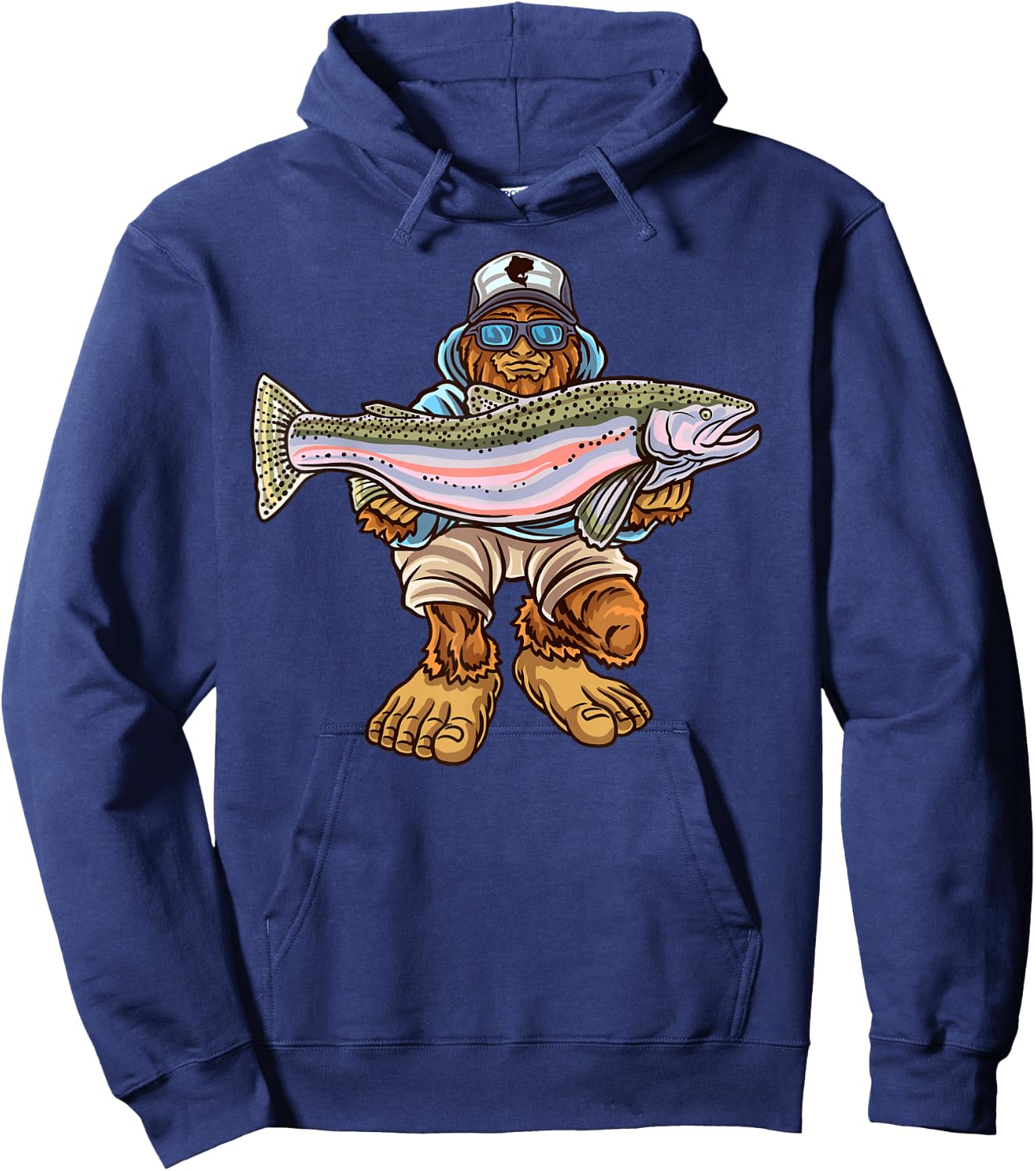 Steelhead Fishing Bigfoot Trout River Fisherman Hoodie - Hoodie | Navy