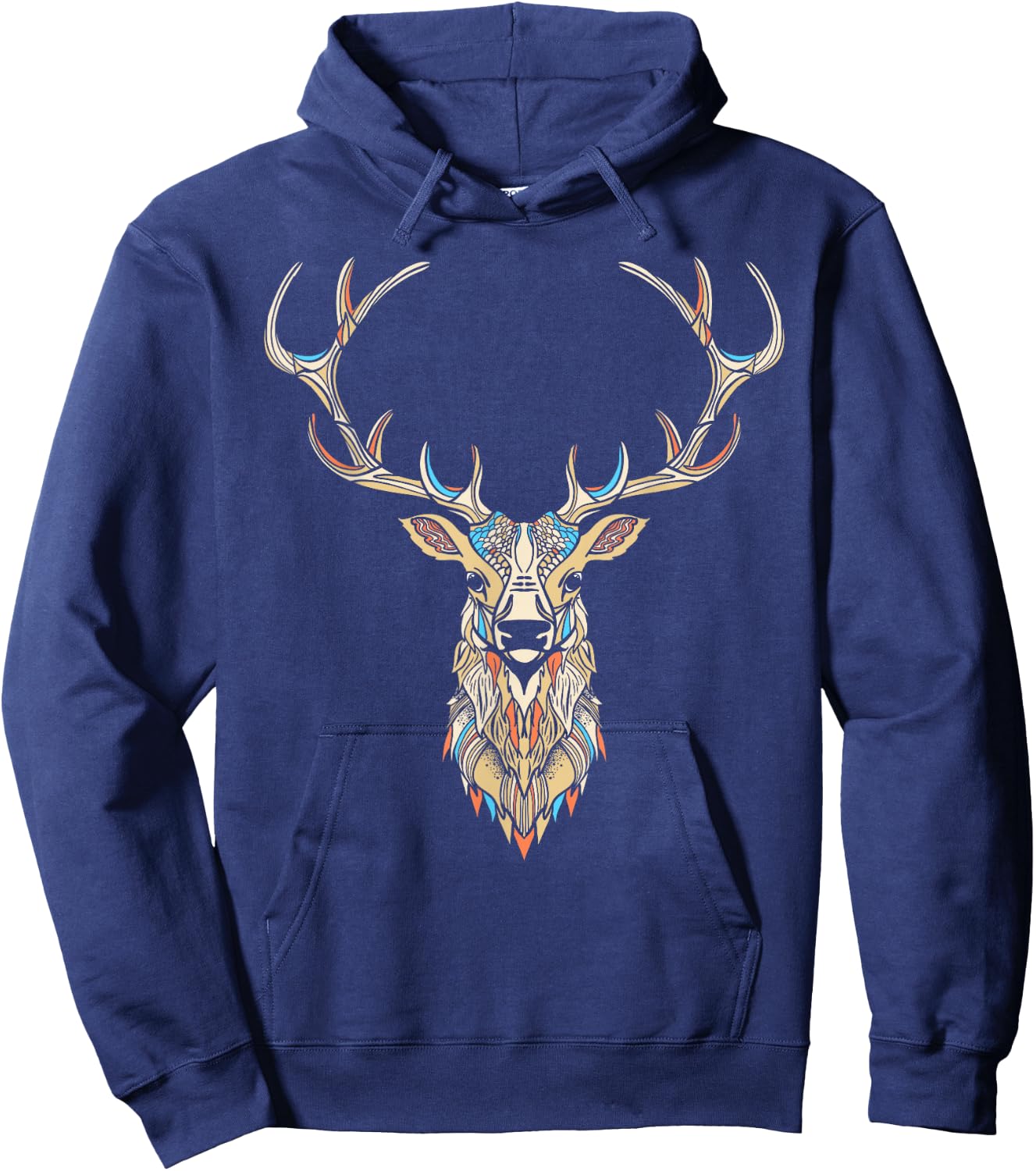 Elk Head/Face Artistic Illustration Graphic Hoodie - Hoodie | Navy