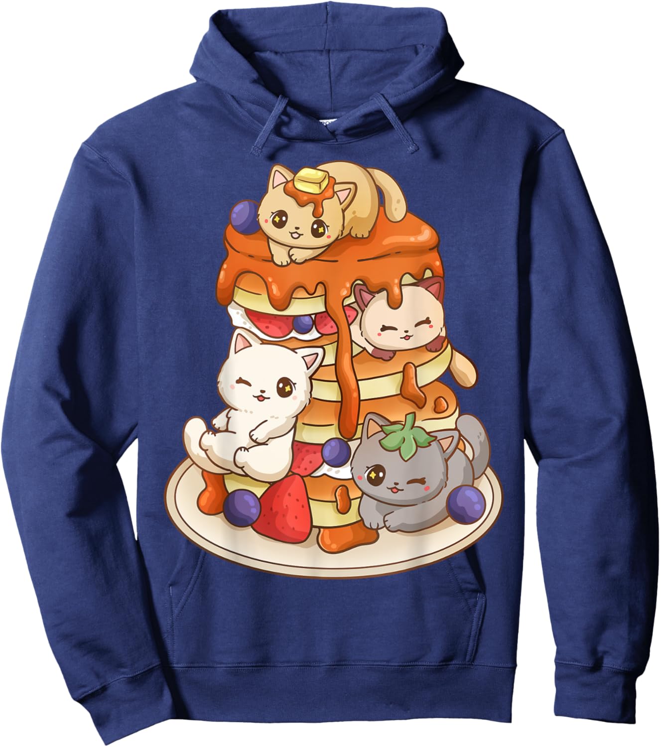 Cat Pancake Stack Kawaii Anime Cat Funny Hoodie - Hoodie | Navy