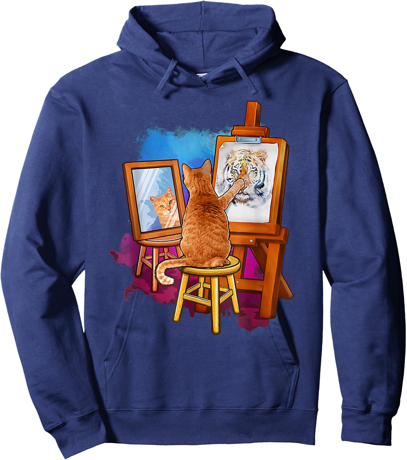 Cat paints self-portrait as a tiger Hoodie - Hoodie | Navy