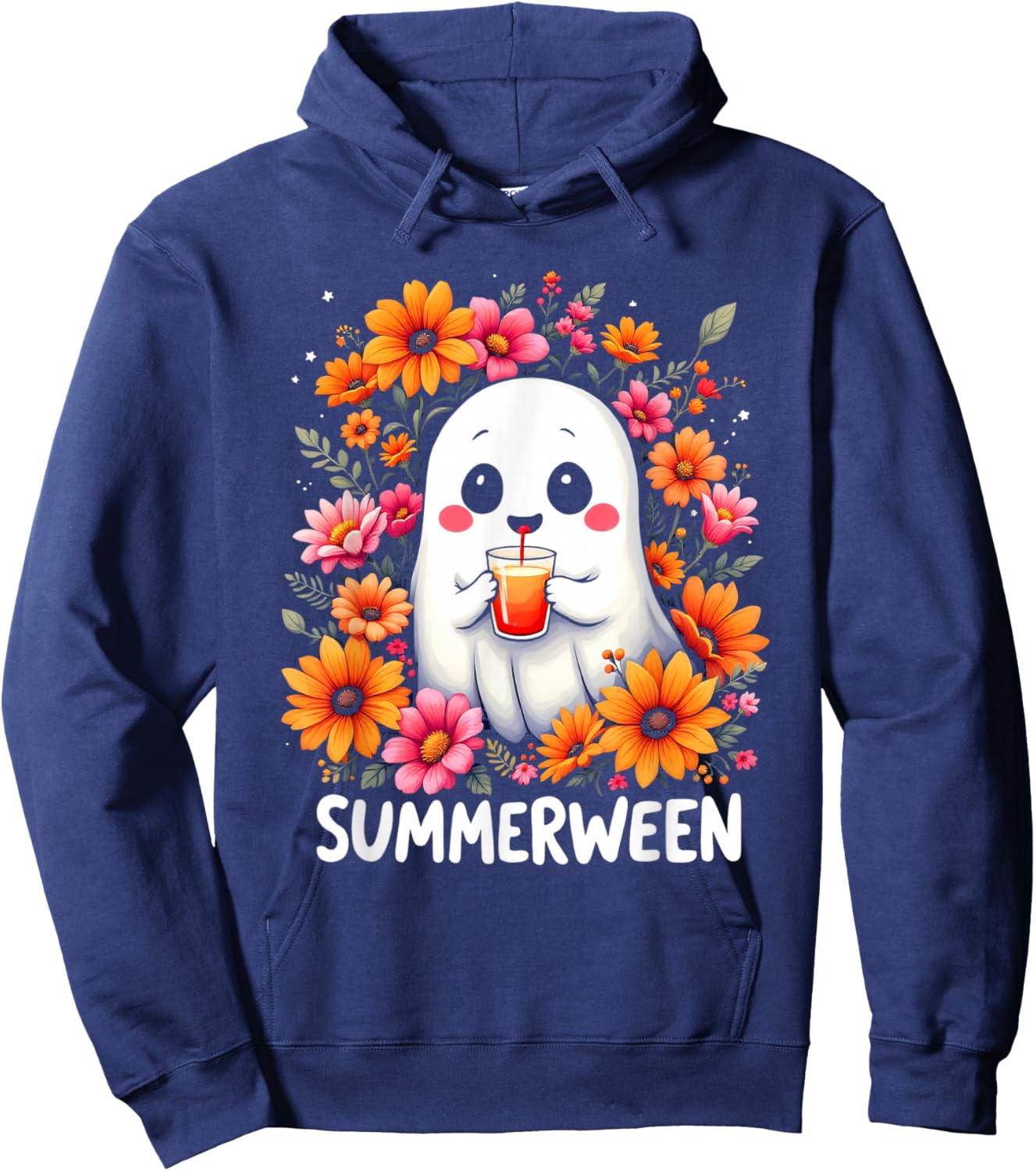 SUMMERWEEN Cute Whimsical Ghost Hoodie - Hoodie | Navy