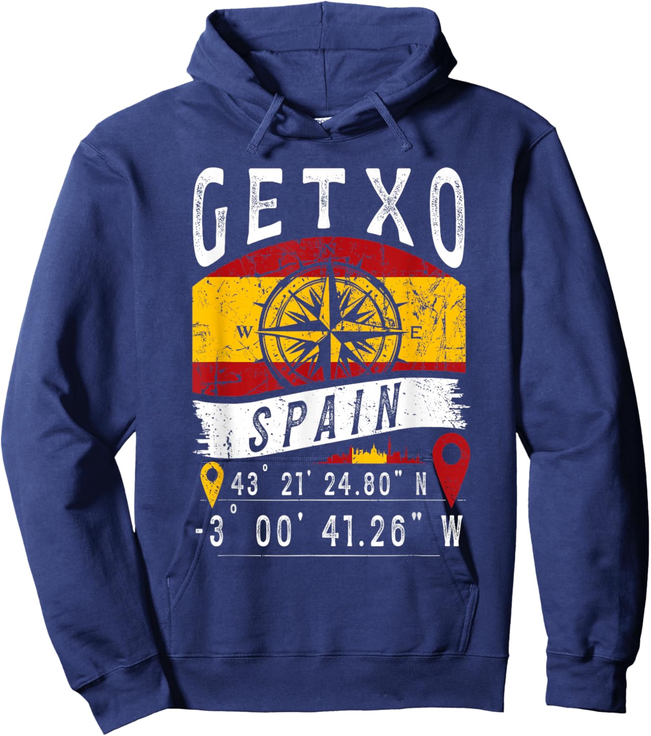 Getxo Spain Flag GPS Coordinates Of Getxo Hoodie - Hoodie | Navy