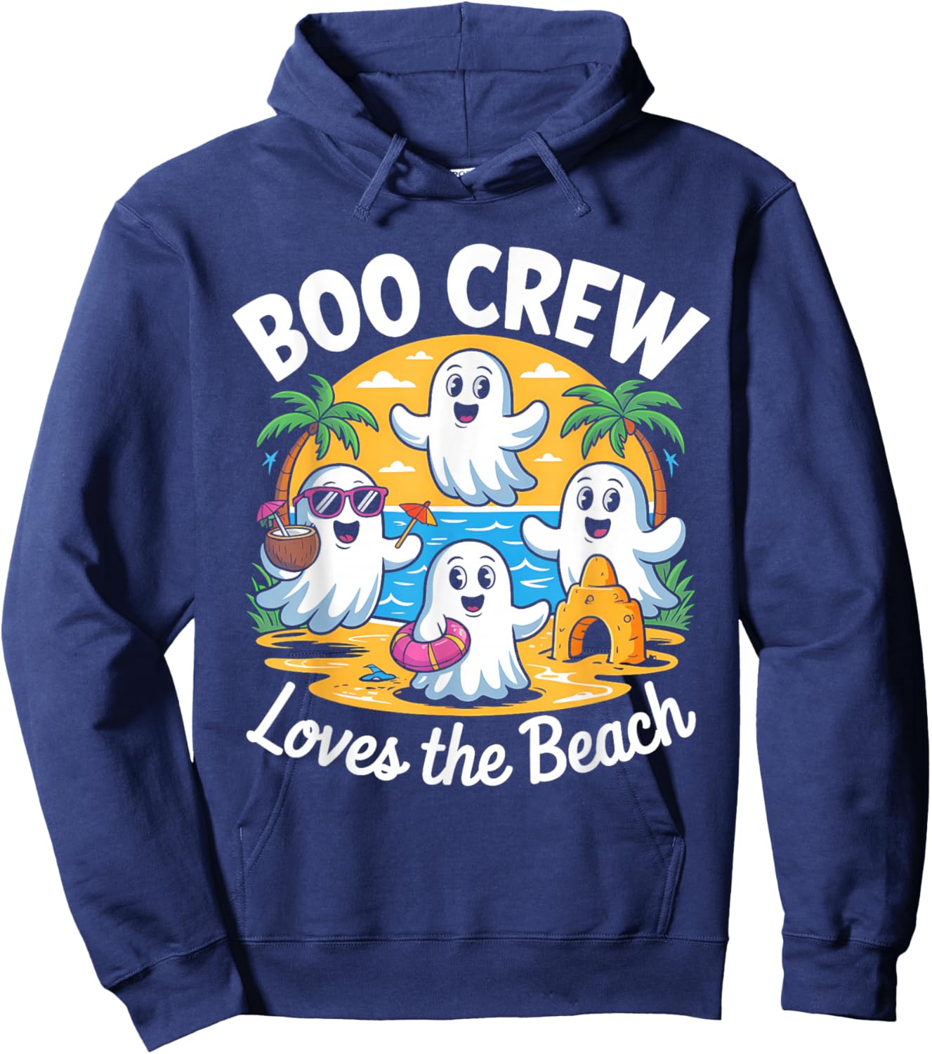 Cute Summerween Ghost Funny Beach Halloween Hoodie - Hoodie | Navy