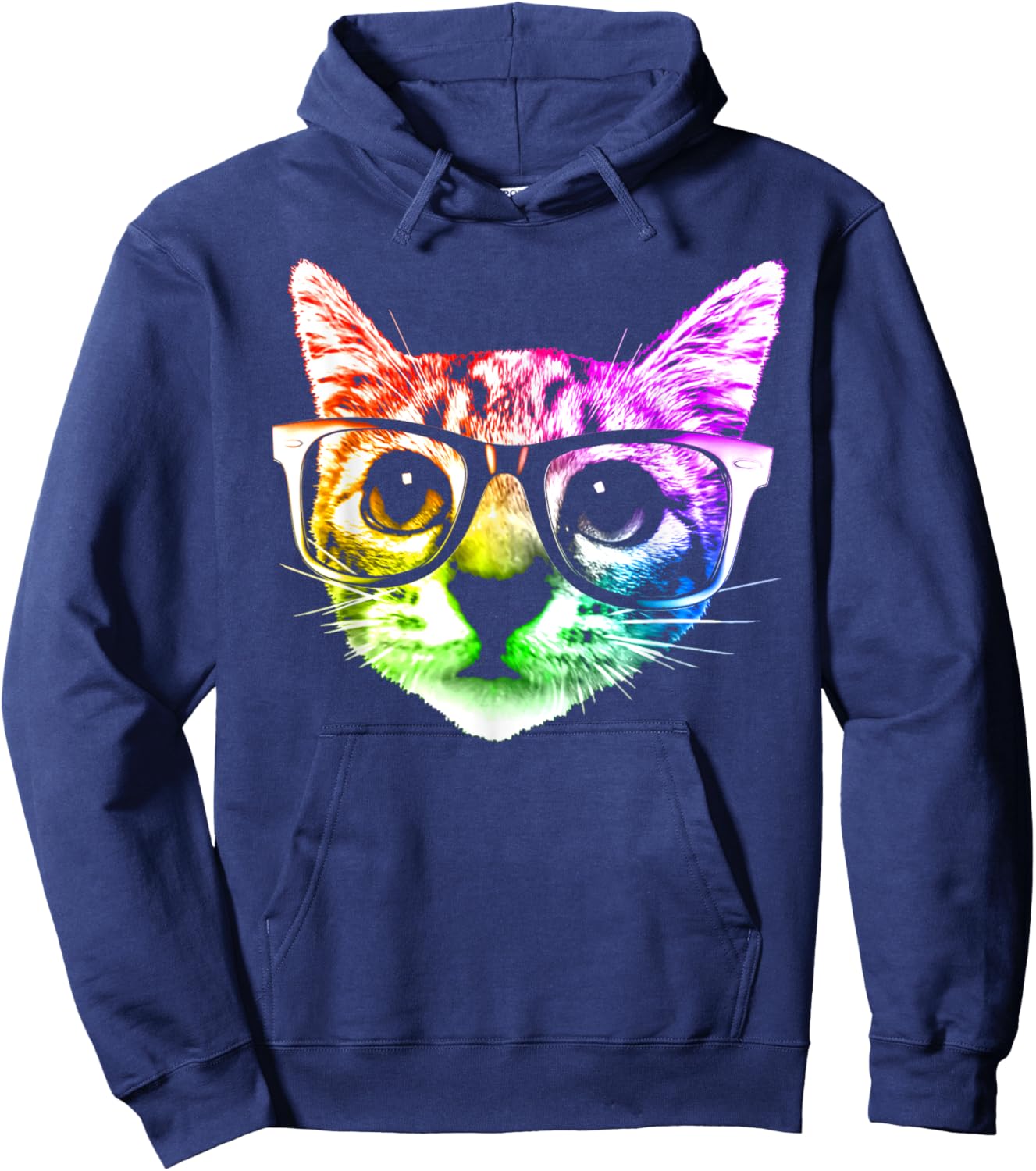 Rainbow Kitty Cat with Glasses by ROBOTFACE Hoodie - Hoodie | Navy