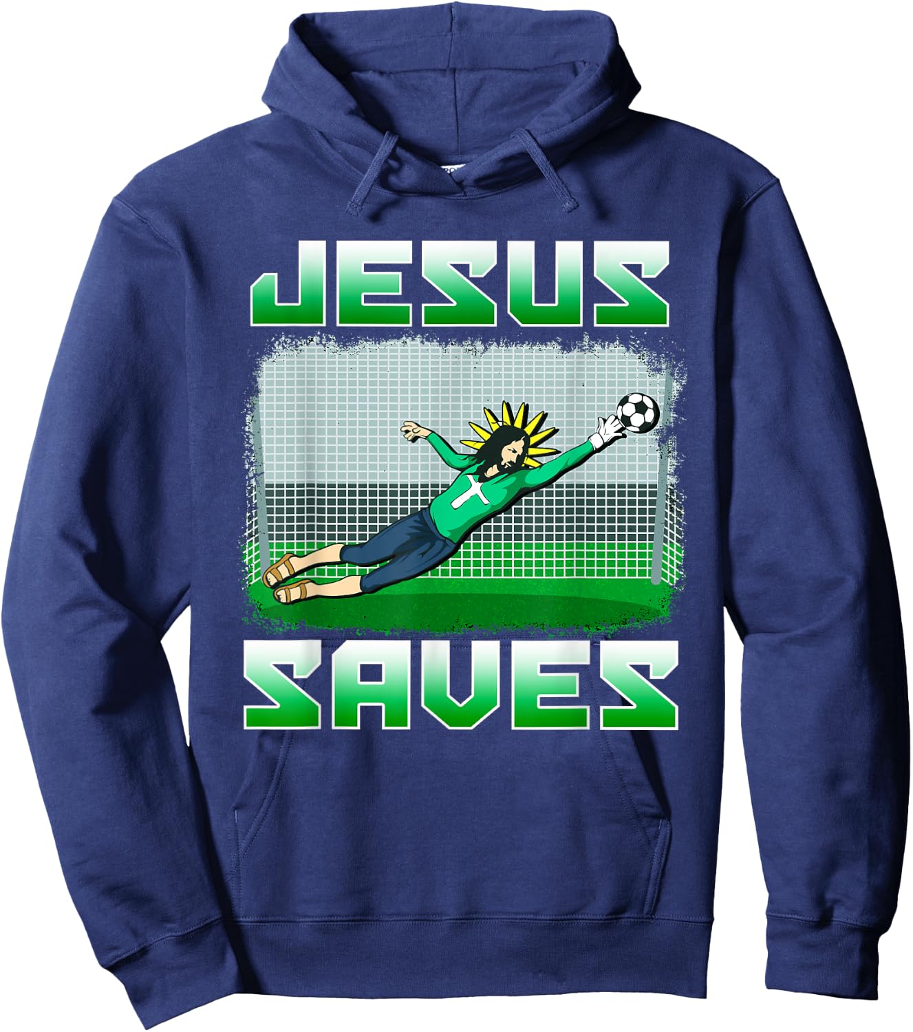 Funny Christian Soccer Jesus Saves Goalie Hoodie - Hoodie | Navy