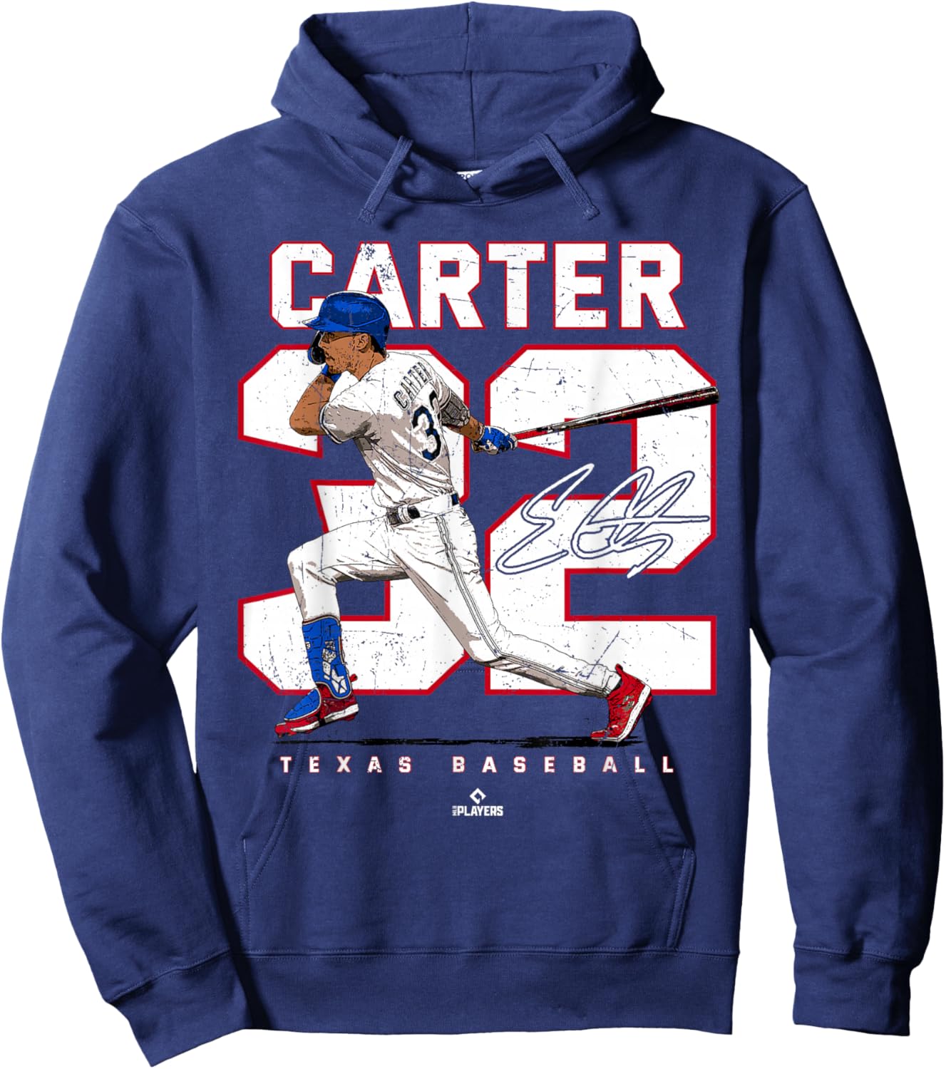 Number and Portrait Evan Carter Texas MLBPA Hoodie - Hoodie | Navy