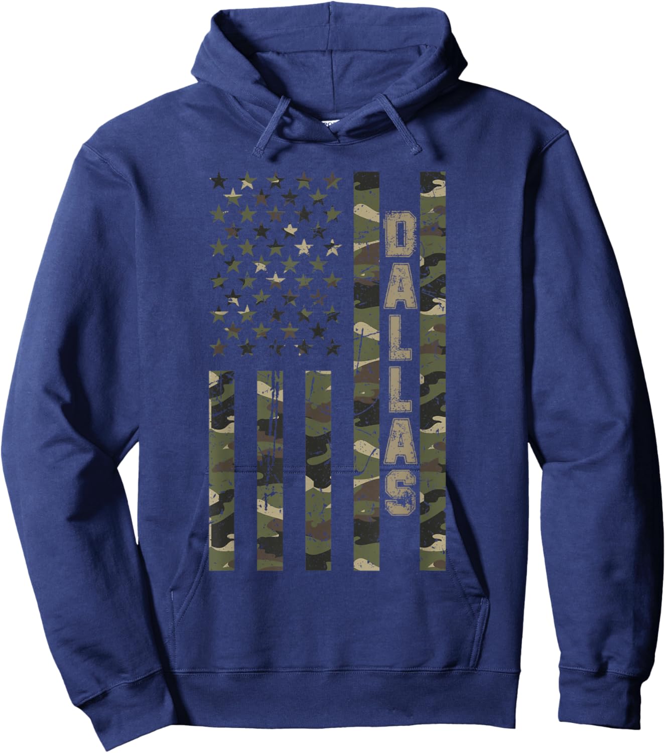Dallas United States Distressed Camo w US Flag Hoodie - Hoodie | Navy