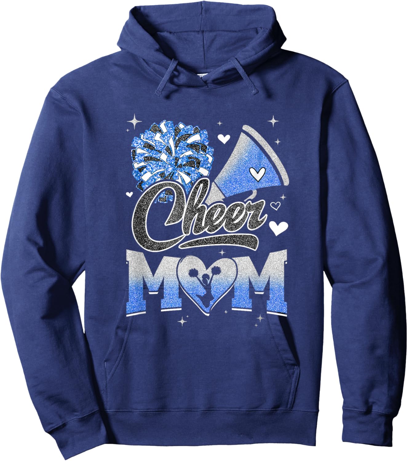 Cheer Mom Blue White Cheerleading Football Fan Hoodie - Hoodie | Navy