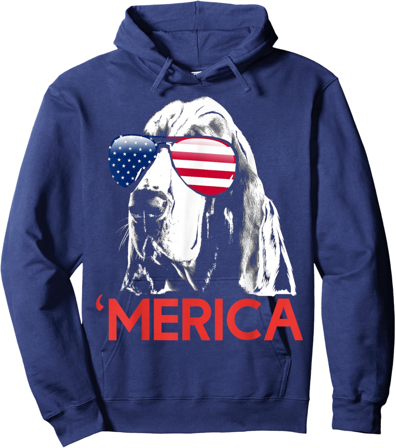 Merica Basset Hound American Flag 4th of July Hoodie - Hoodie | Navy