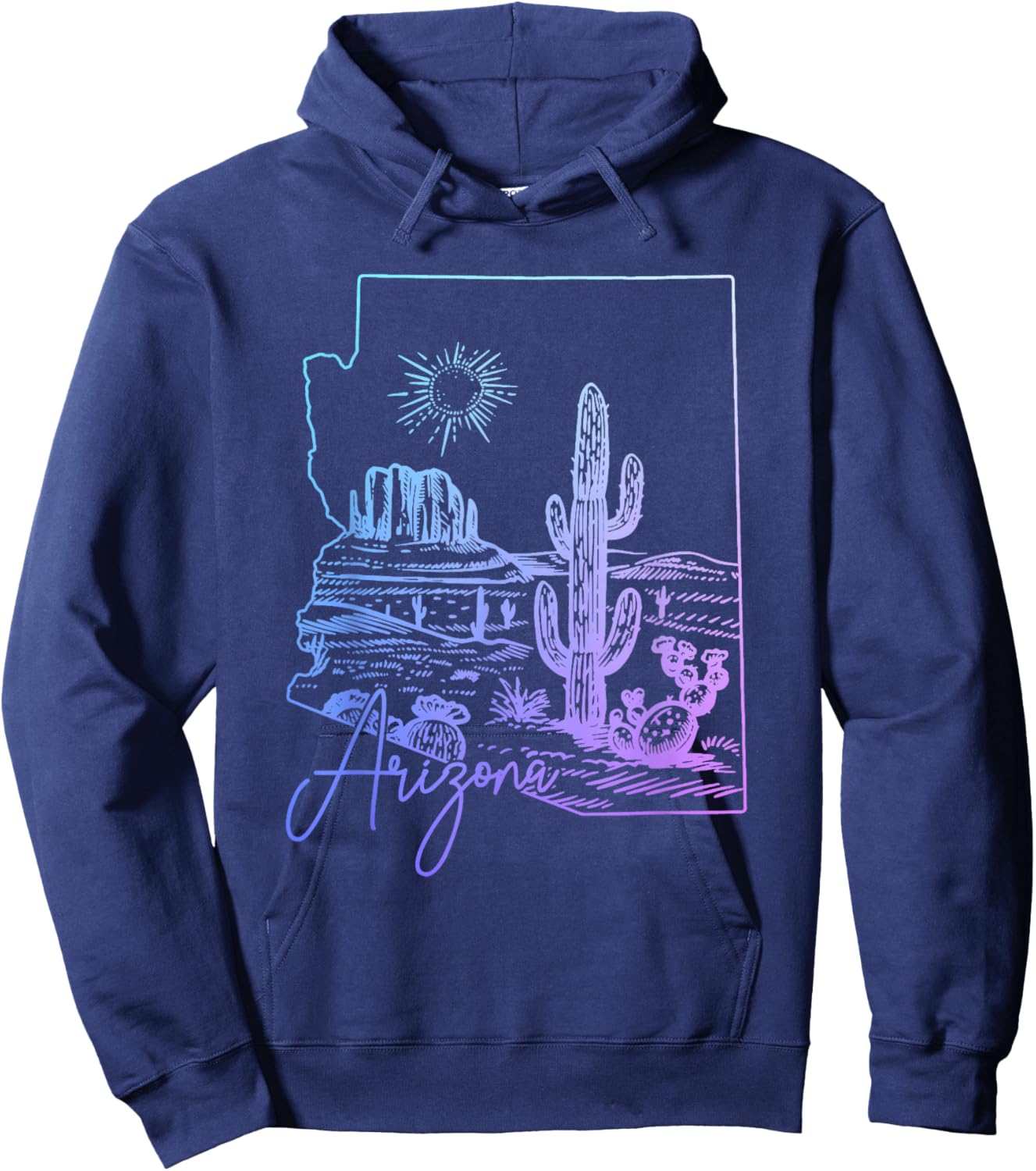 Arizona Cactus Vintage State Map Hoodie - Hoodie | Navy