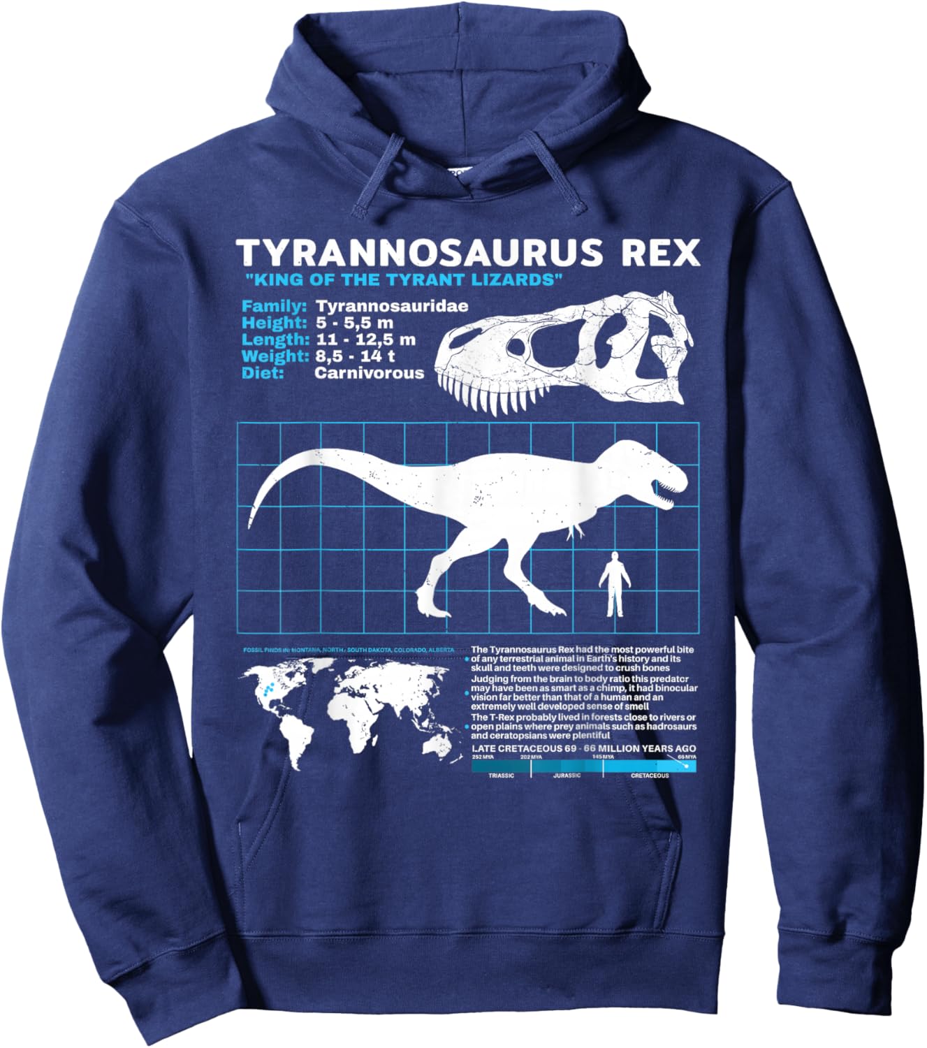 Tyrannosaurus Rex fact sheet Dinosaur Facts Hoodie - Hoodie | Navy