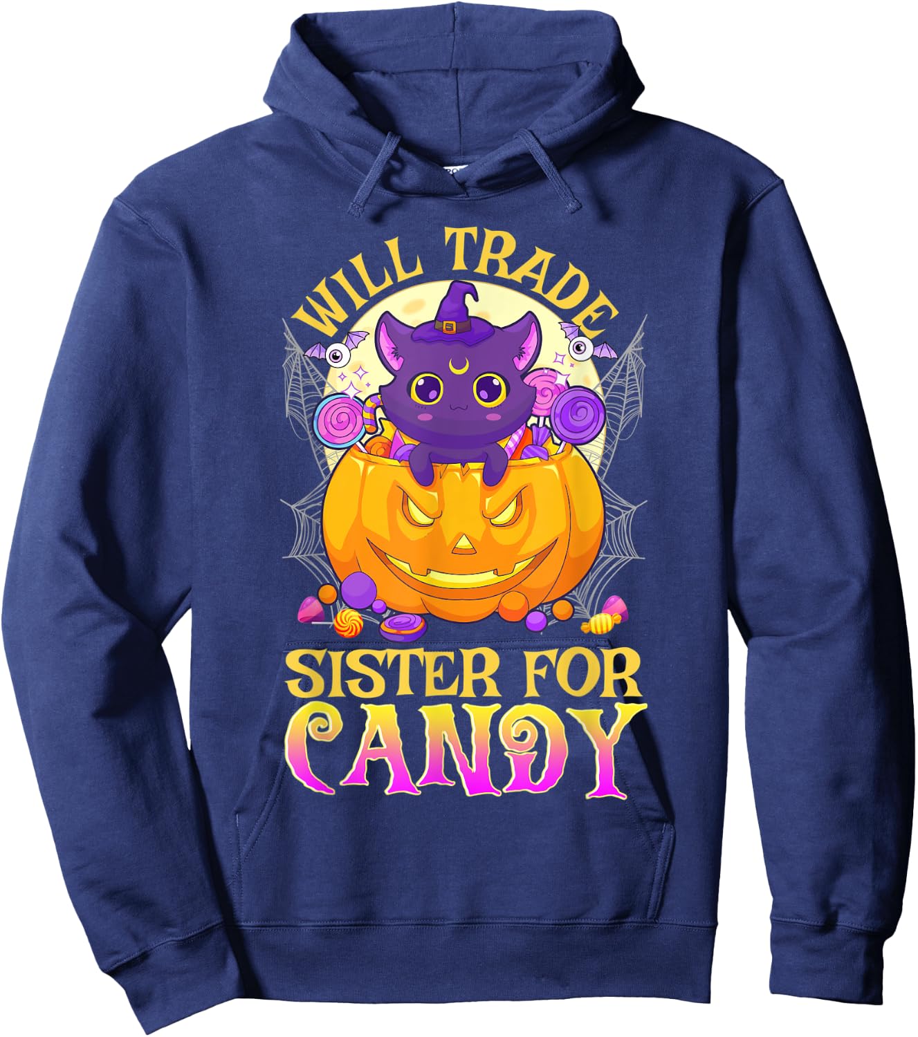 Will Trade Sister For Candy Cute Halloween Hoodie - Hoodie | Navy