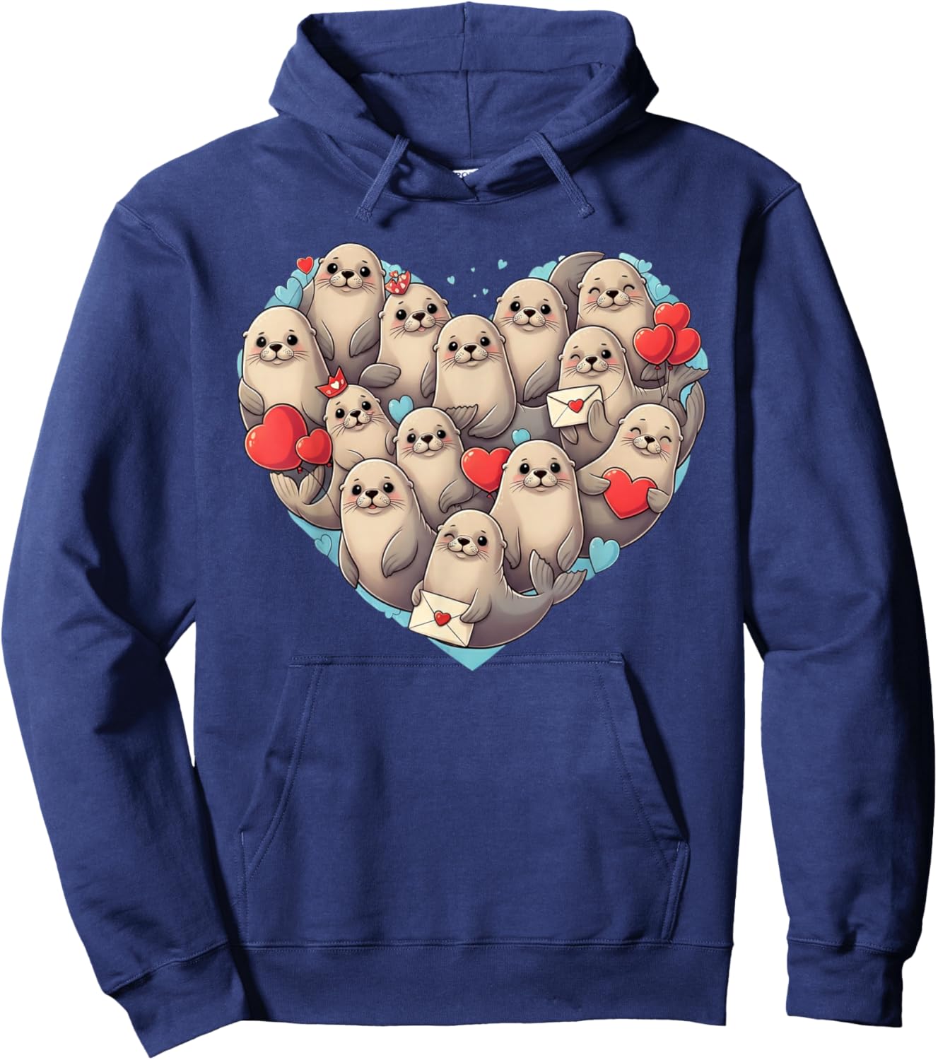 Funny Sea Lion Heart Valentine Sea Lion Kids Hoodie - Hoodie | Navy