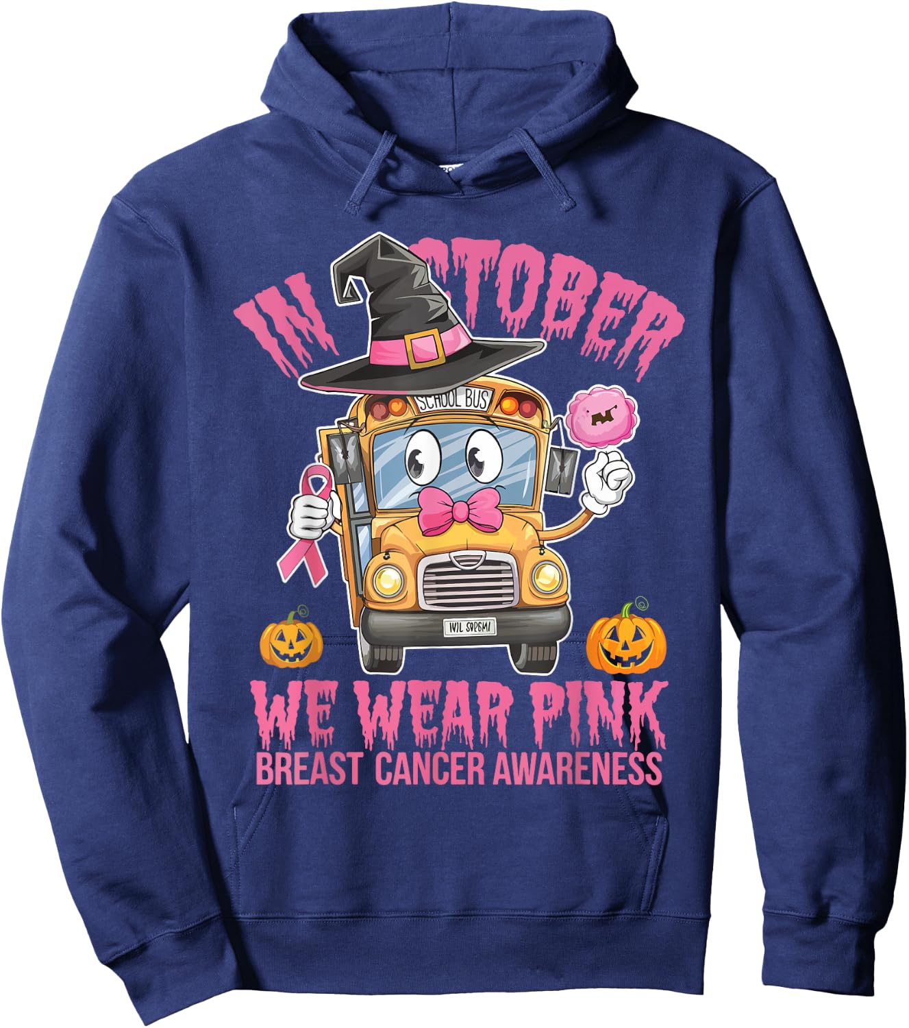 In October We Wear Pink School Bus Hoodie - Hoodie | Navy