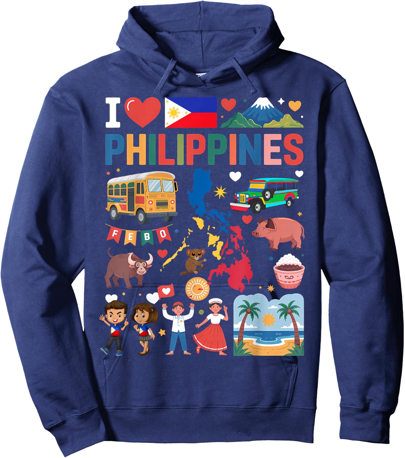 I Love Philippines Proud Filipino Roots Hoodie - Hoodie | Navy