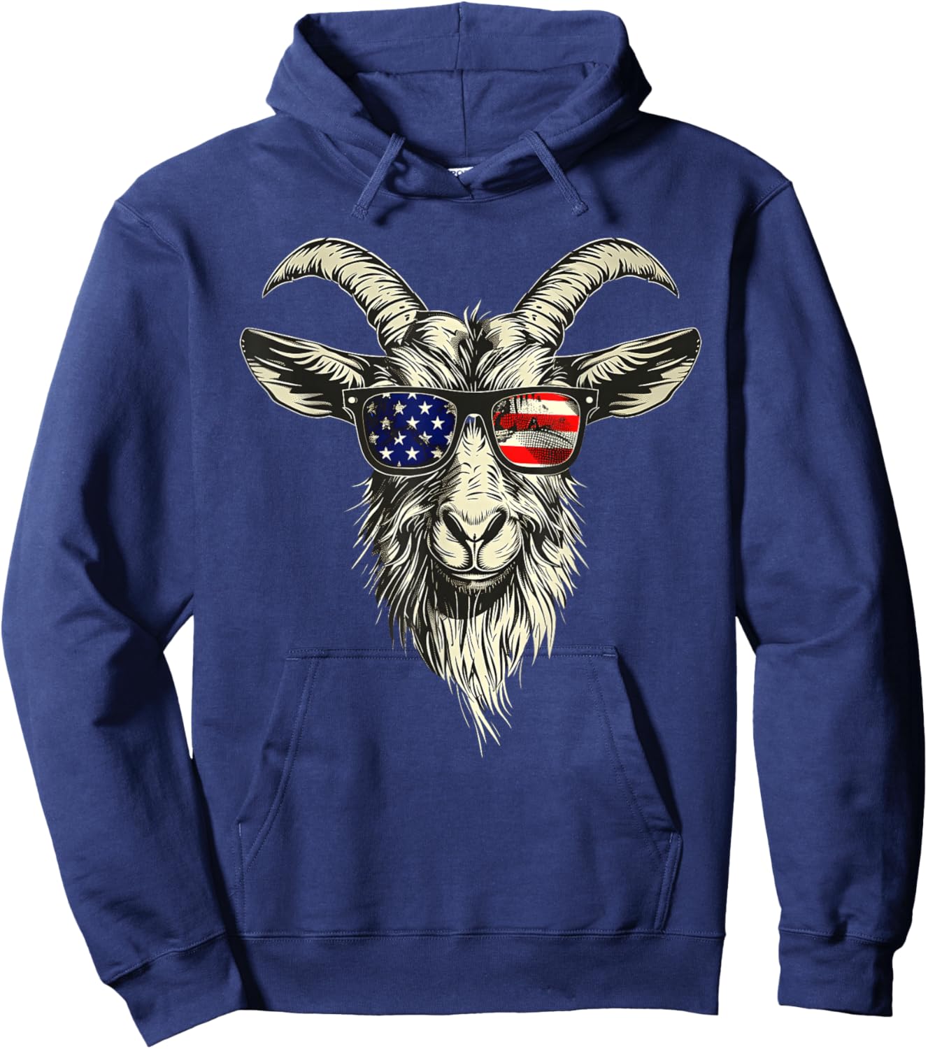 Cool Goat with Sunglasses and USA Flag Hoodie - Hoodie | Navy