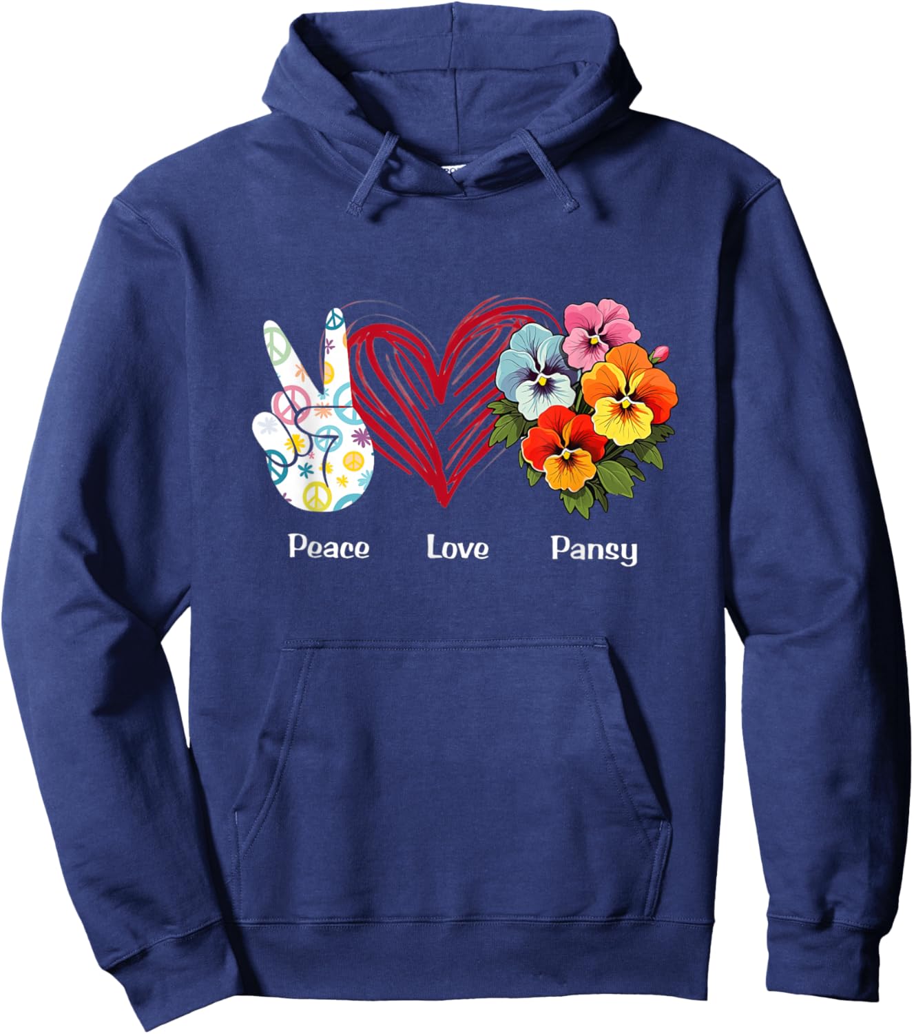 Peace Love Pansy Flower Hippie Pansy Lover Hoodie - Hoodie | Navy