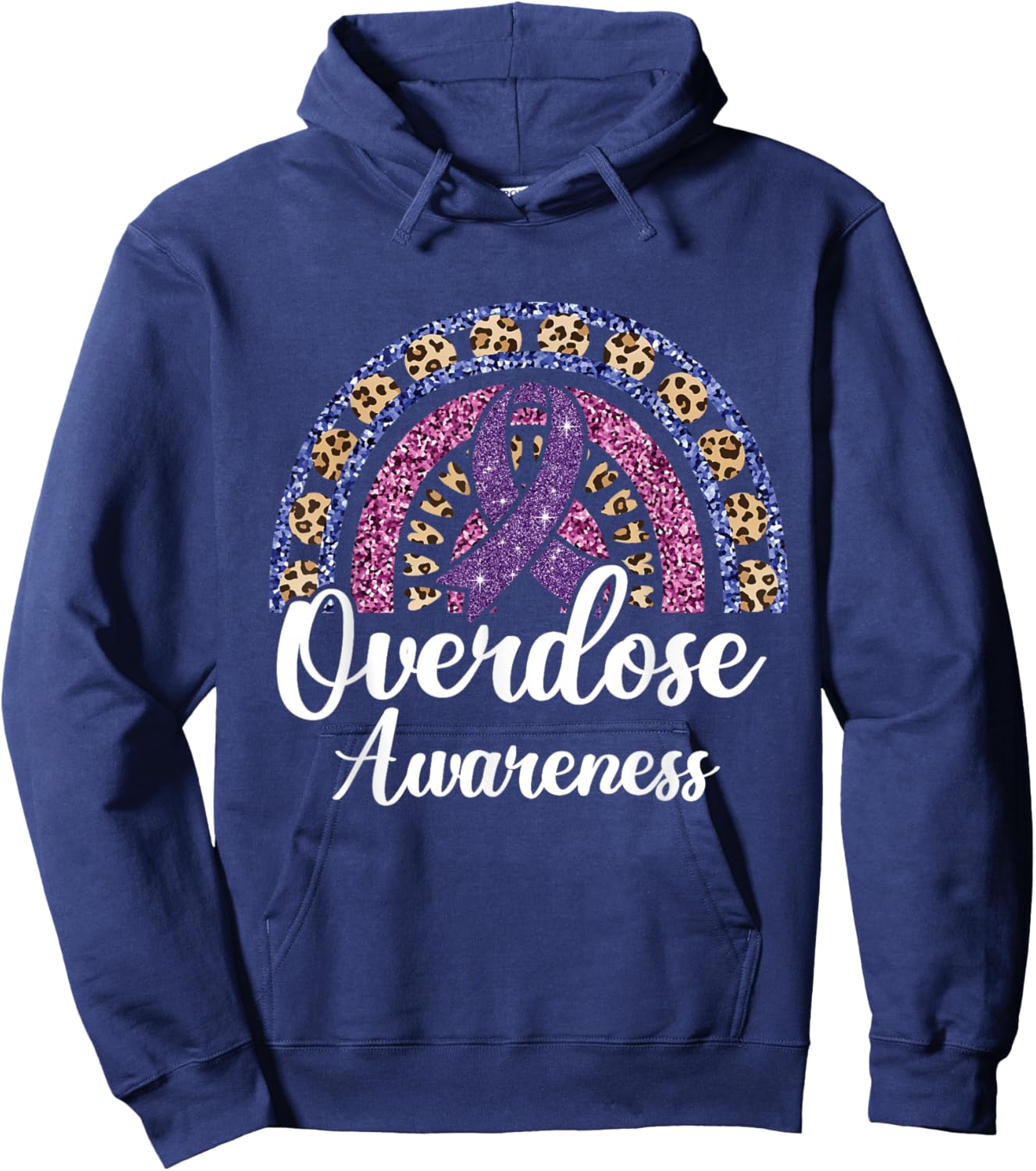 Overdose Awareness Purple Ribbon Drug Addiction Hoodie - Hoodie | Navy