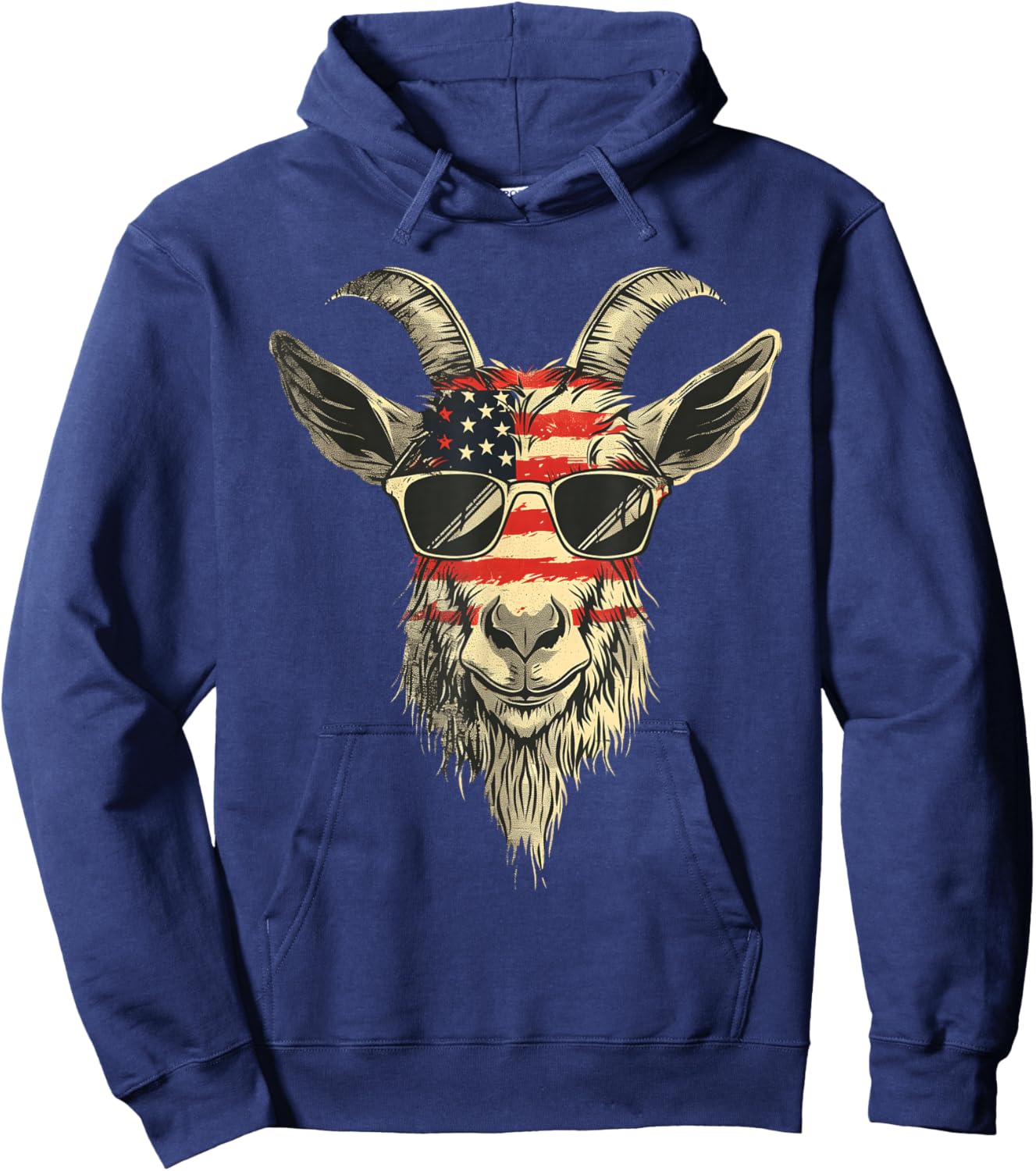 Cool Goat with Sunglasses and USA Flag Hoodie - Hoodie | Navy