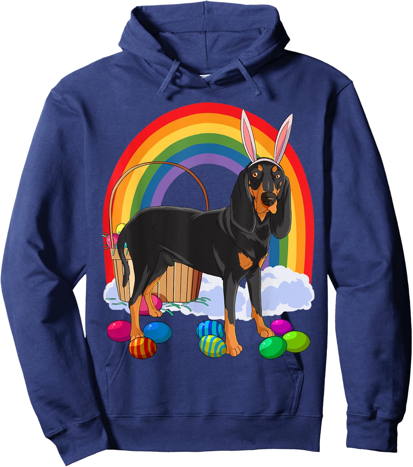 Black and Tan Coonhound Easter Eggs Bunny Dog Hoodie - Hoodie | Navy