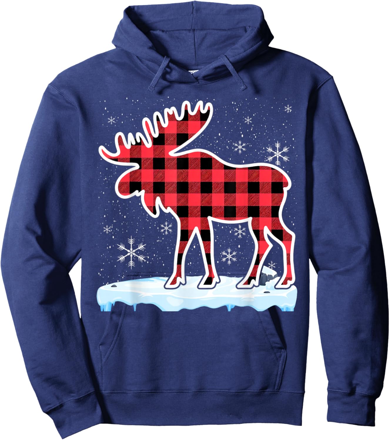 Moose Red Buffalo Plaid Matching Pajama Family Hoodie - Hoodie | Navy