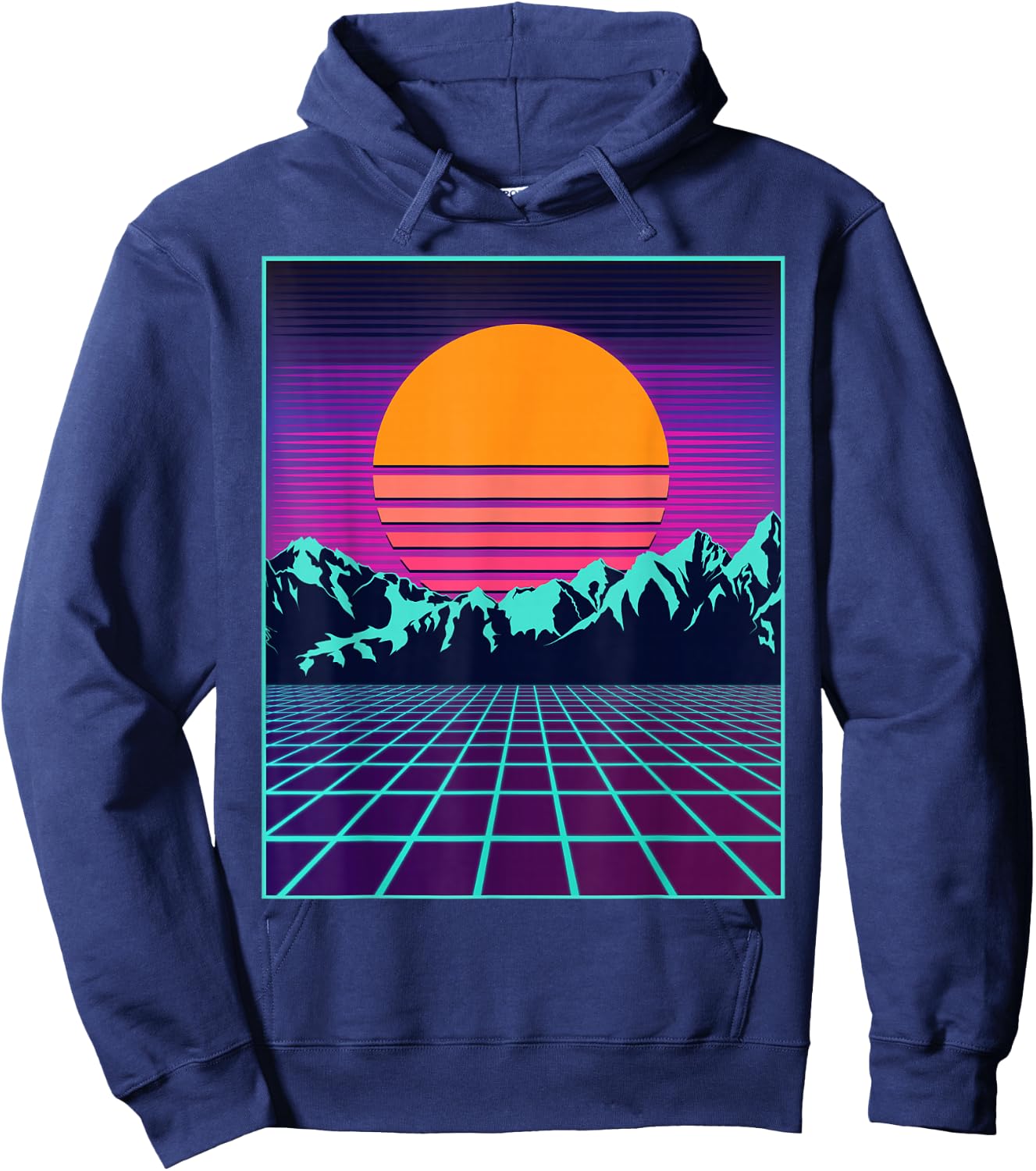 Retro 80s Aesthetic Vaporwave Outrun Style Sun Hoodie - Hoodie | Navy