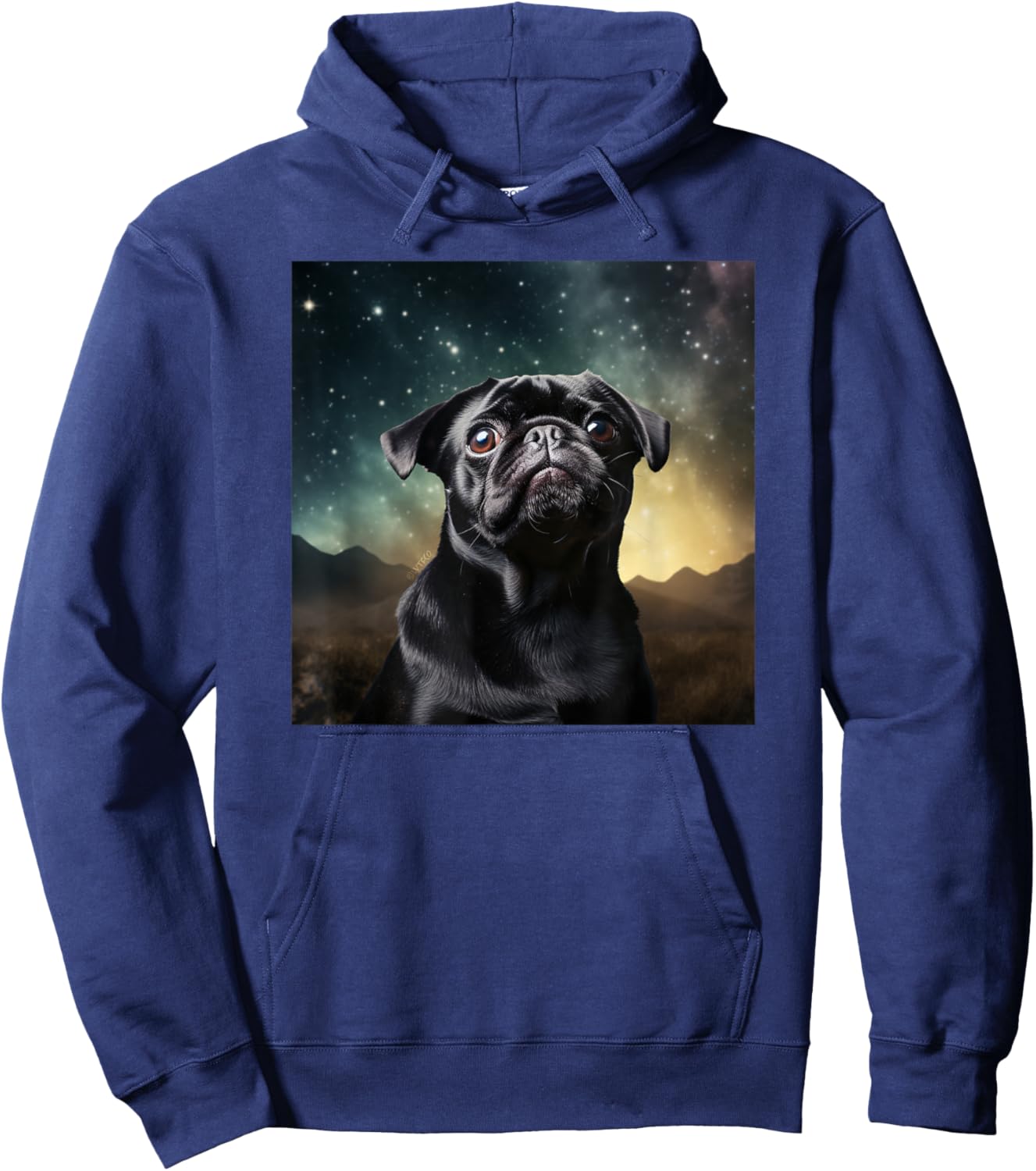 Funny Pug in Space Cute Pug Face Hoodie - Hoodie | Navy