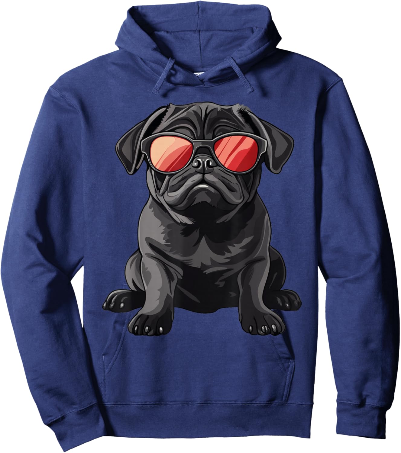 Black Pug Wearing Sunglasses Dog Hoodie - Hoodie | Navy
